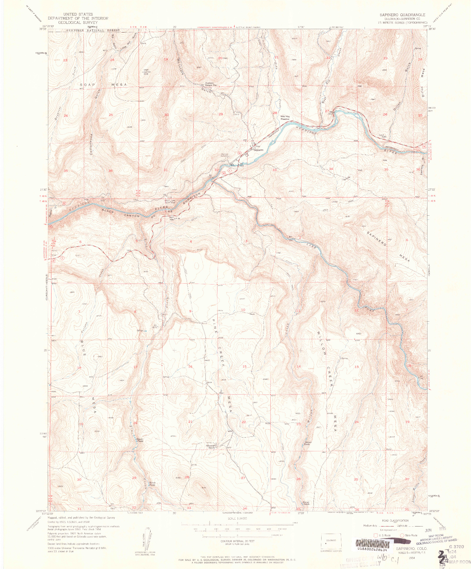 USGS 1:24000-SCALE QUADRANGLE FOR SAPINERO, CO 1954