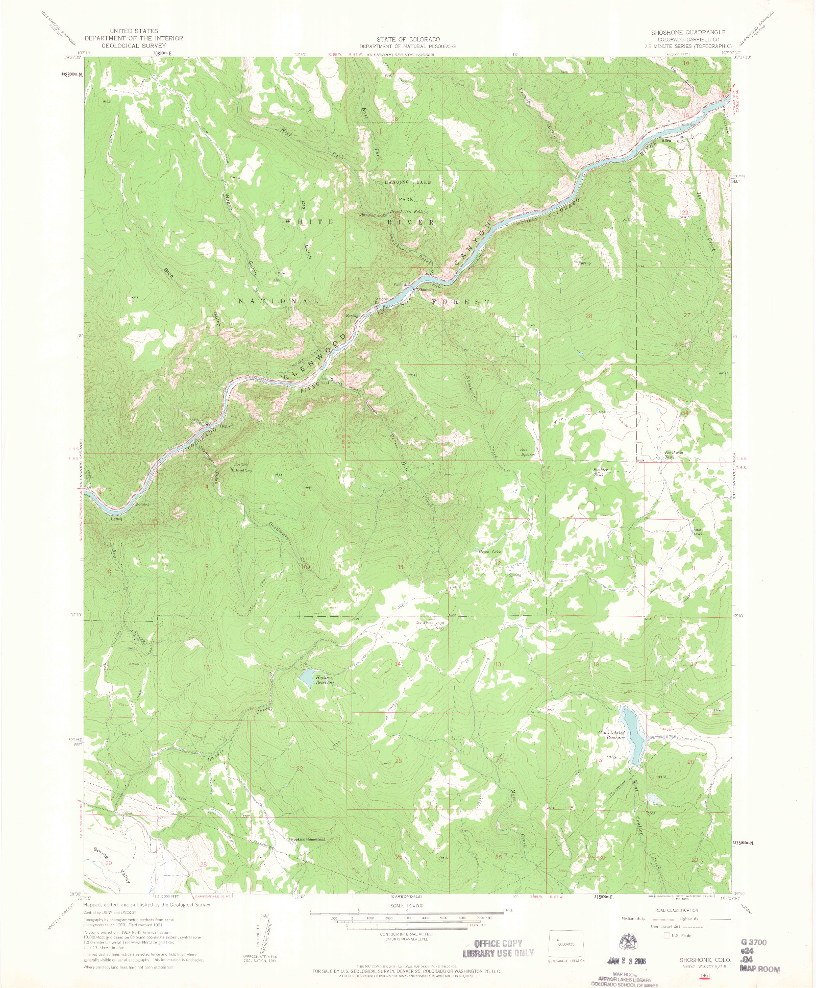 USGS 1:24000-SCALE QUADRANGLE FOR SHOSHONE, CO 1961