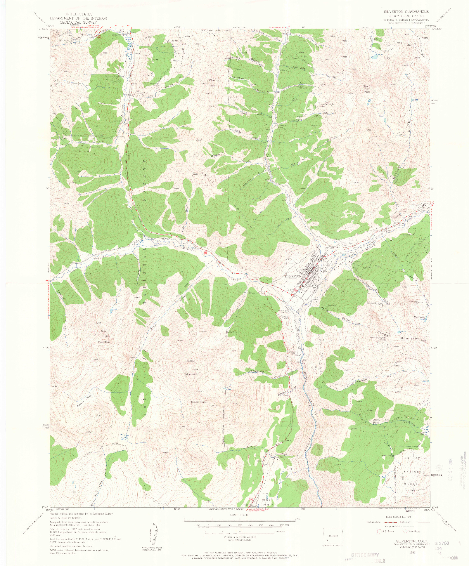 USGS 1:24000-SCALE QUADRANGLE FOR SILVERTON, CO 1955