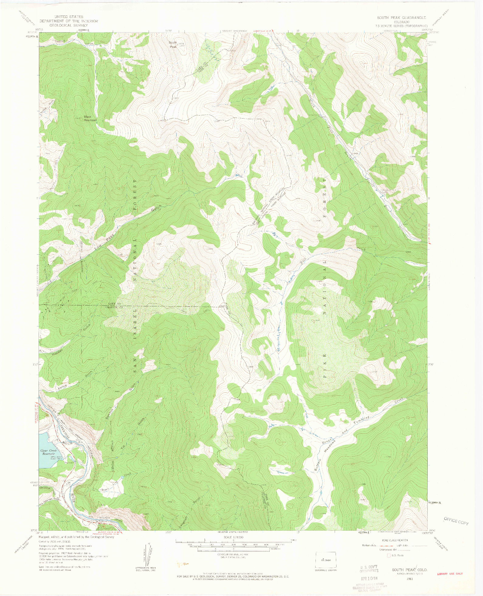 USGS 1:24000-SCALE QUADRANGLE FOR SOUTH PEAK, CO 1961