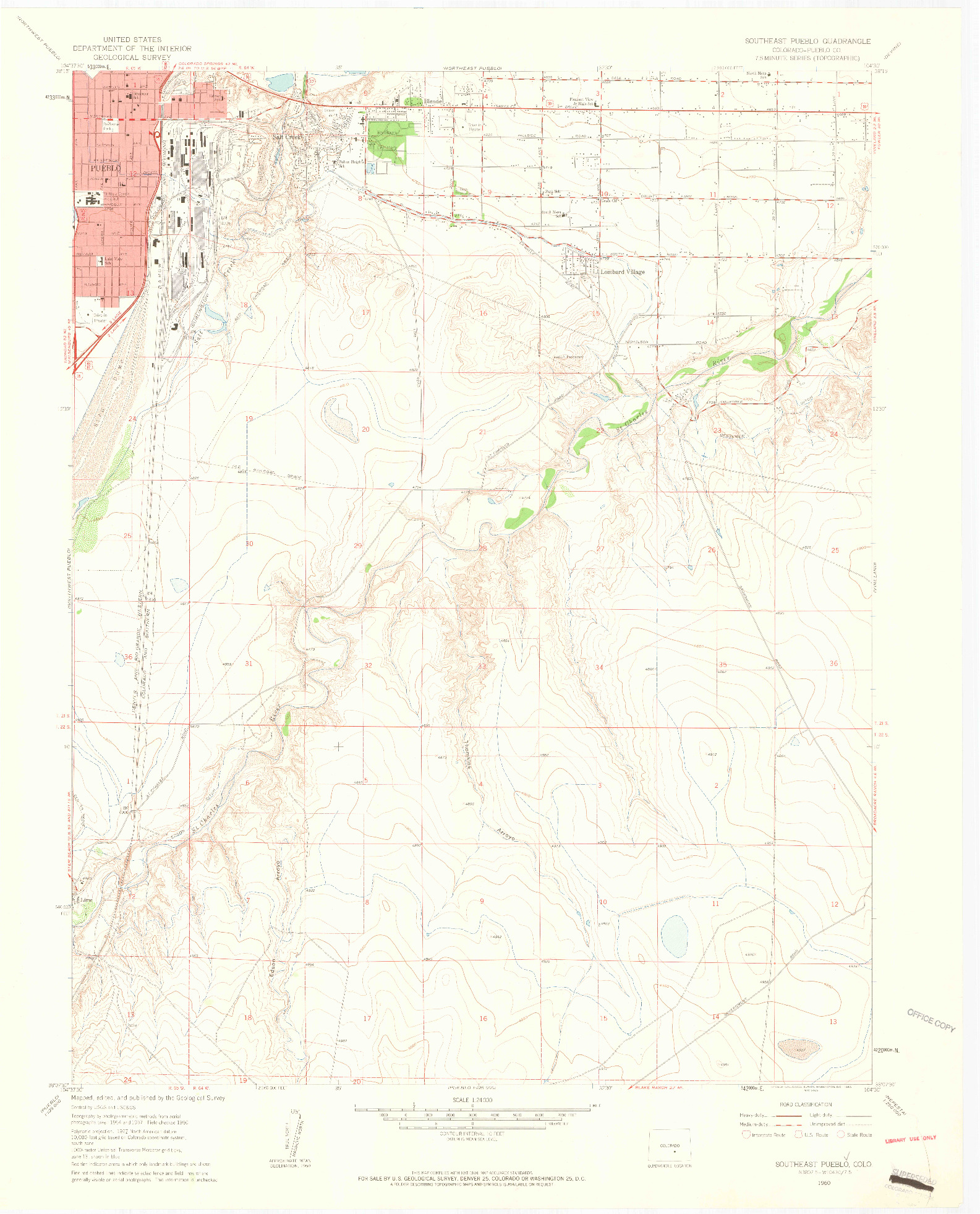 USGS 1:24000-SCALE QUADRANGLE FOR SOUTHEAST PUEBLO, CO 1960