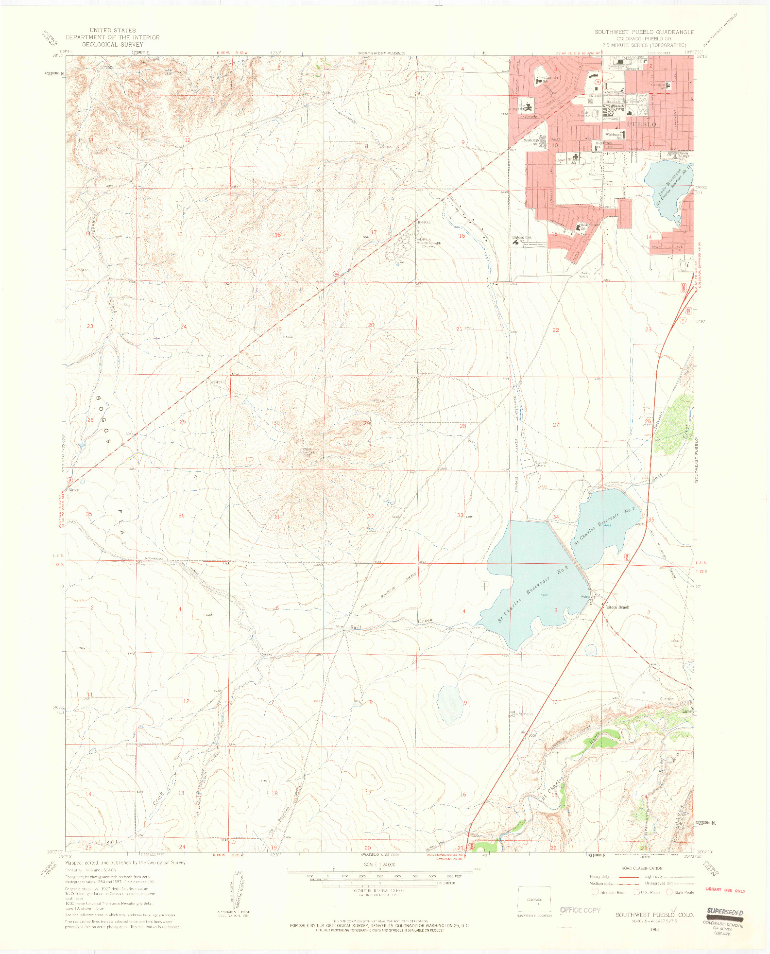 USGS 1:24000-SCALE QUADRANGLE FOR SOUTHWEST PUEBLO, CO 1961