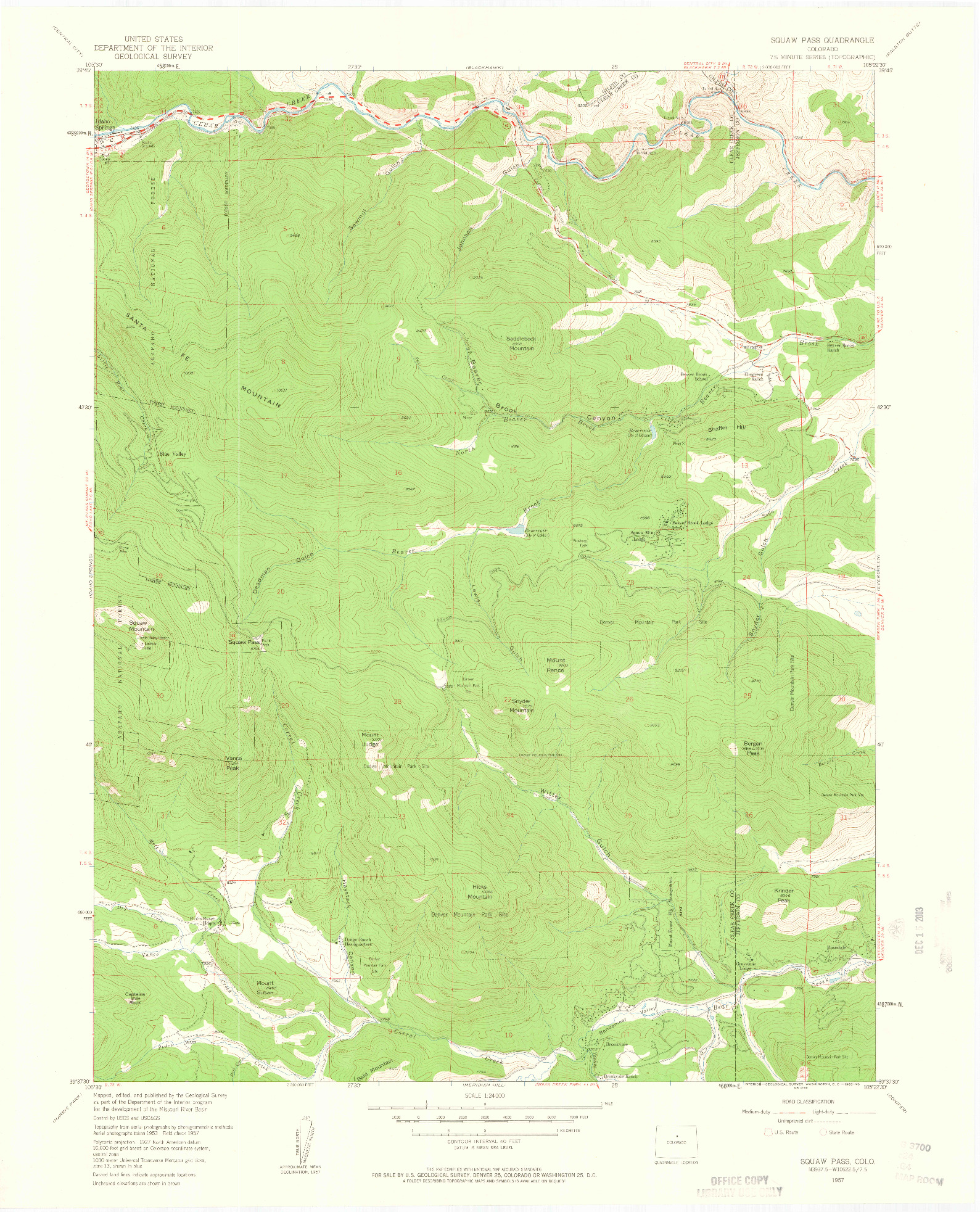 USGS 1:24000-SCALE QUADRANGLE FOR SQUAW PASS, CO 1957