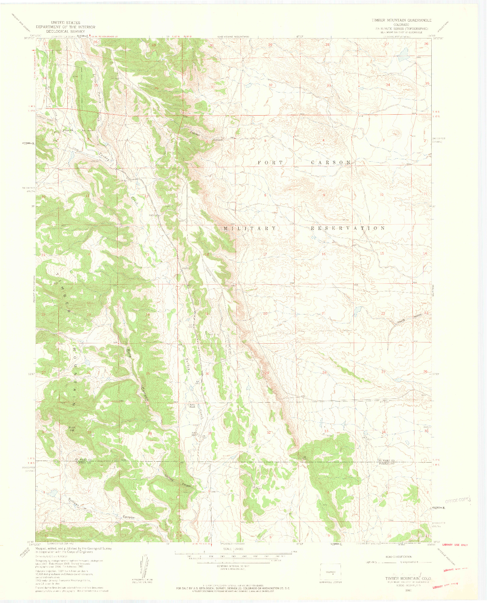 USGS 1:24000-SCALE QUADRANGLE FOR TIMBER MOUNTAIN, CO 1961