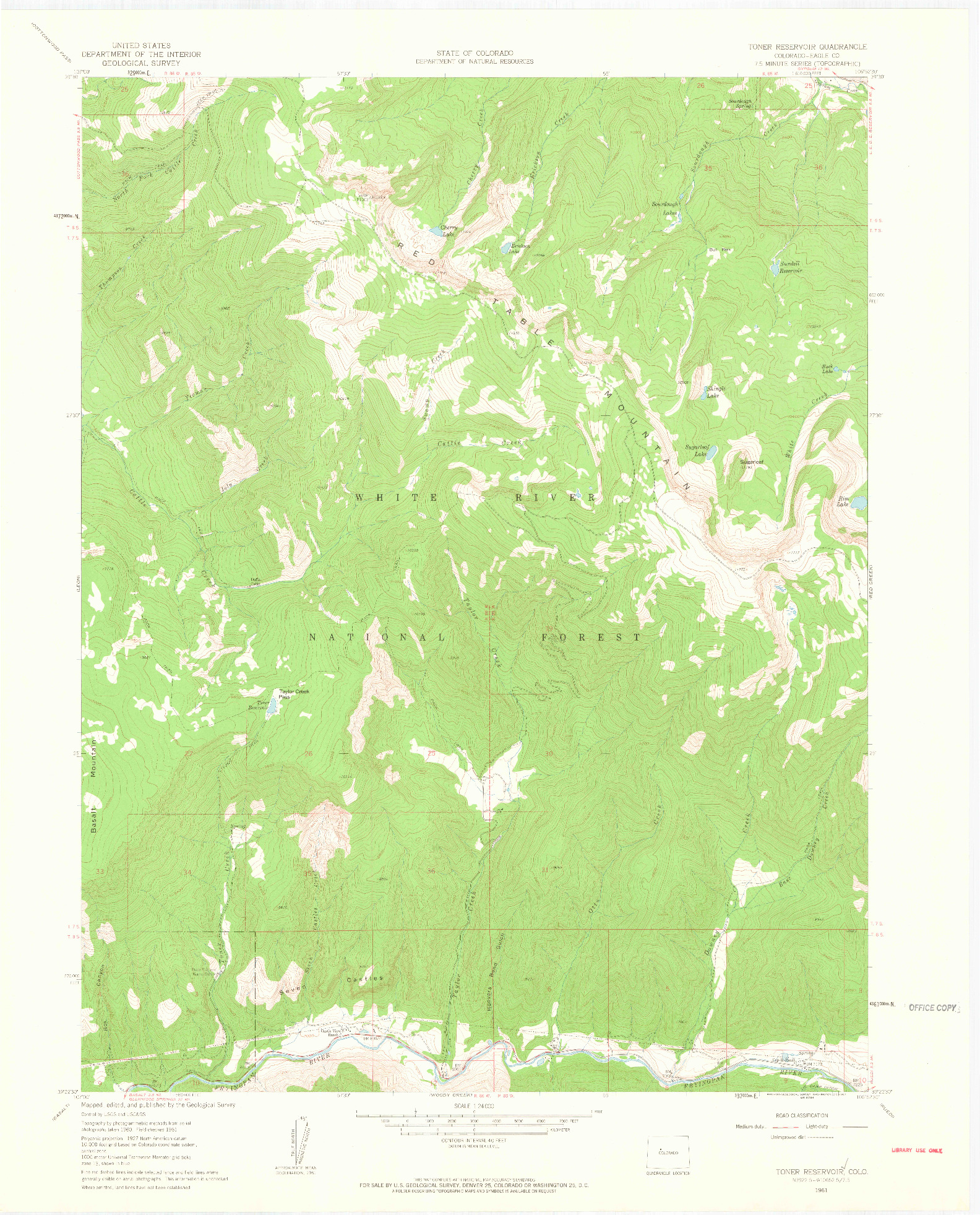 USGS 1:24000-SCALE QUADRANGLE FOR TONER RESERVOIR, CO 1961