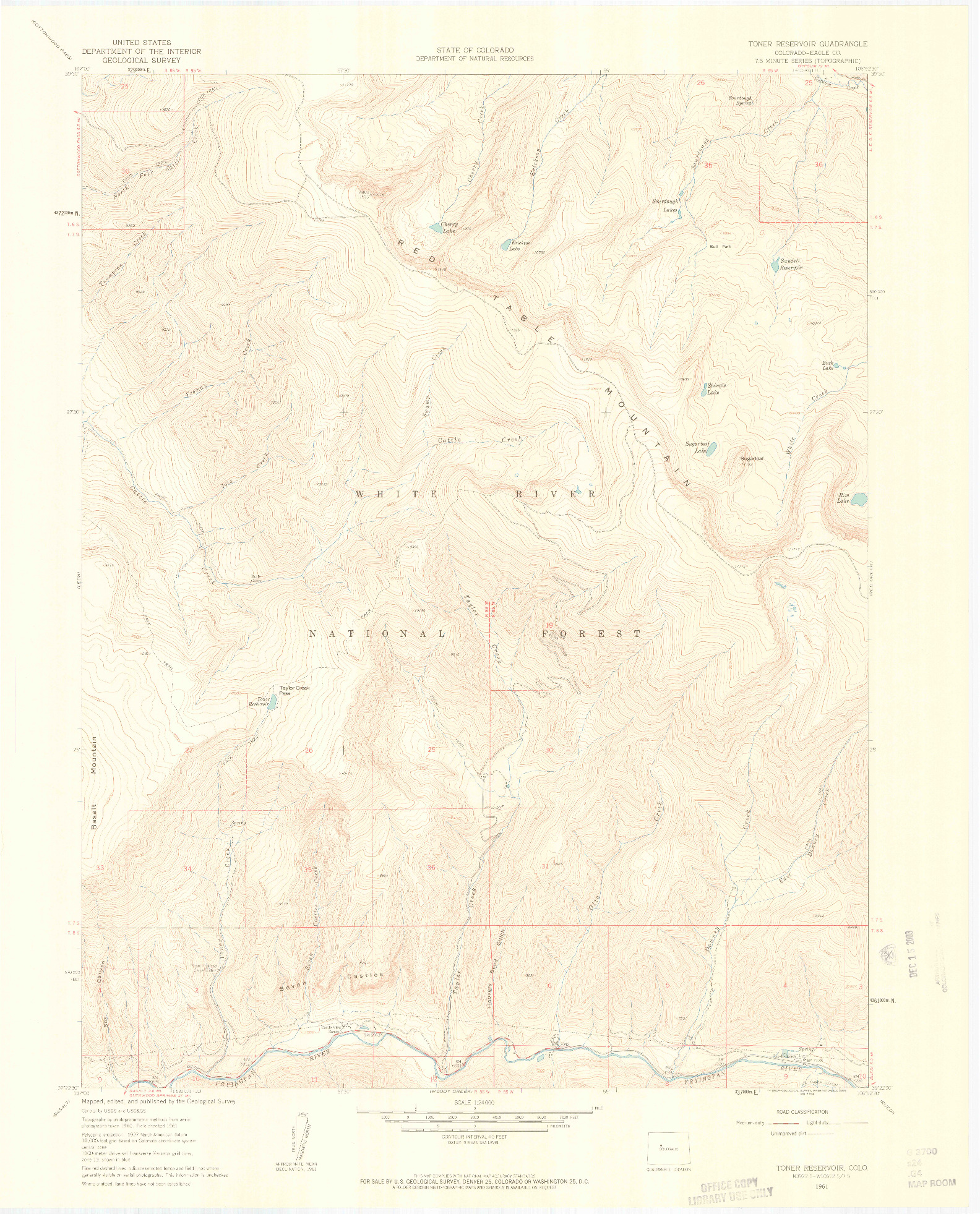 USGS 1:24000-SCALE QUADRANGLE FOR TONER RESERVOIR, CO 1961