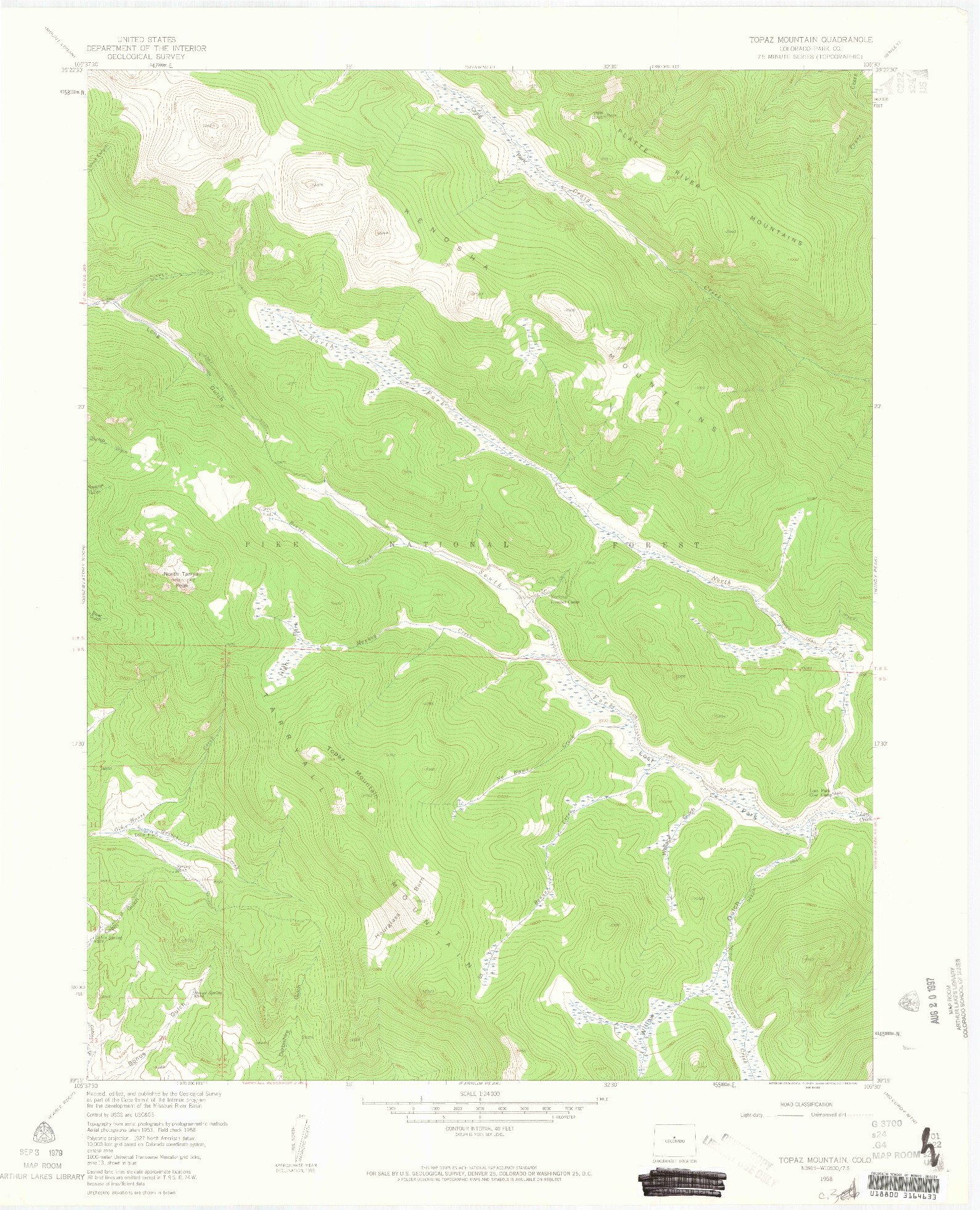 USGS 1:24000-SCALE QUADRANGLE FOR TOPAZ MOUNTAIN, CO 1958