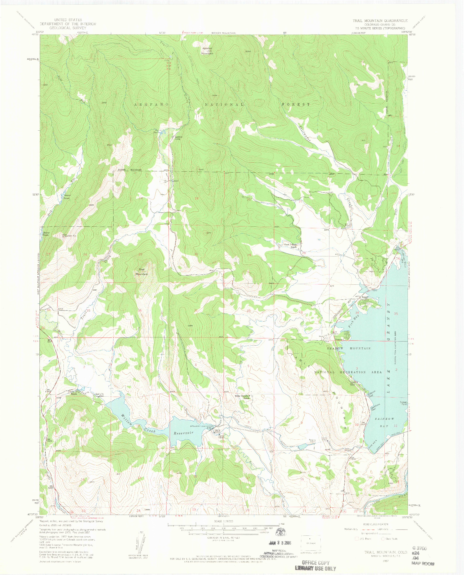 USGS 1:24000-SCALE QUADRANGLE FOR TRAIL MOUNTAIN, CO 1957