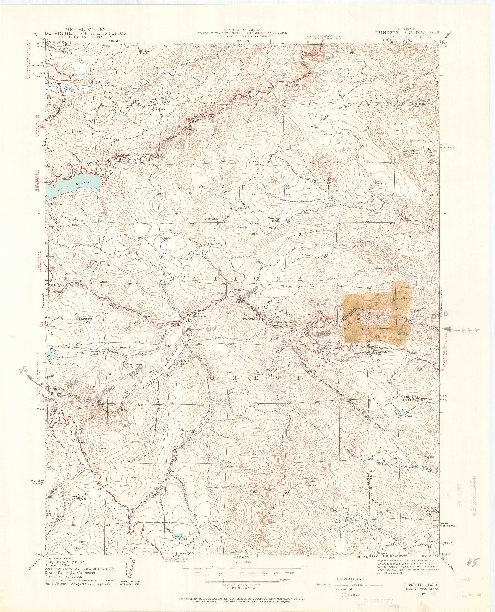 USGS 1:24000-SCALE QUADRANGLE FOR TUNGSTEN, CO 1942