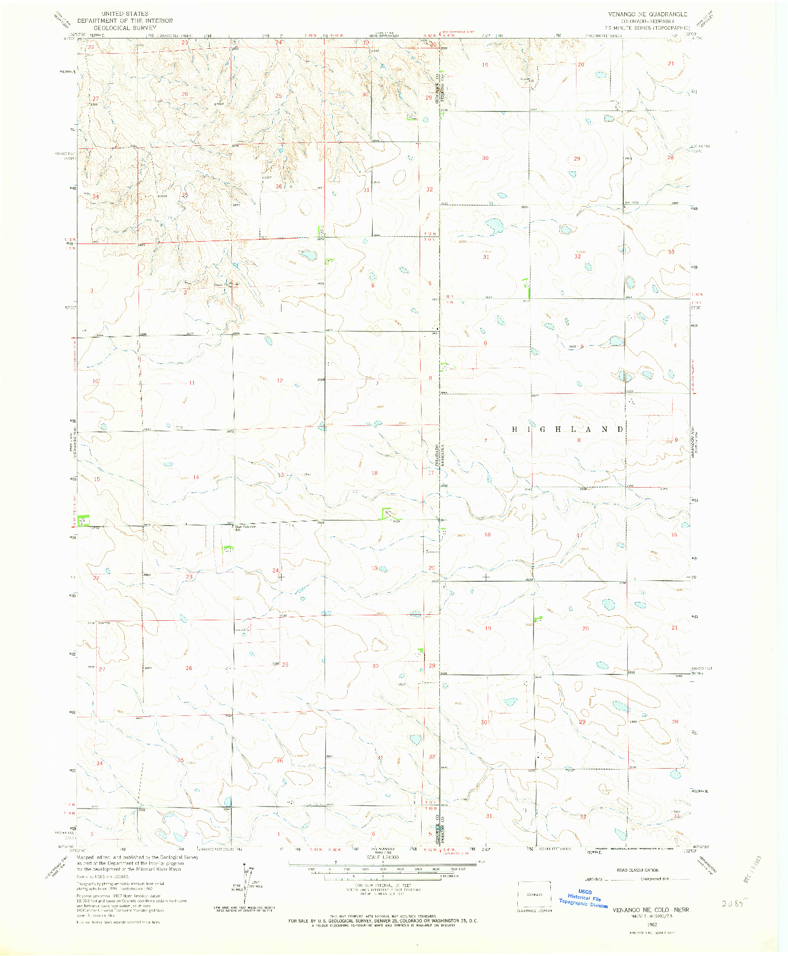 USGS 1:24000-SCALE QUADRANGLE FOR VENANGO NE, CO 1962