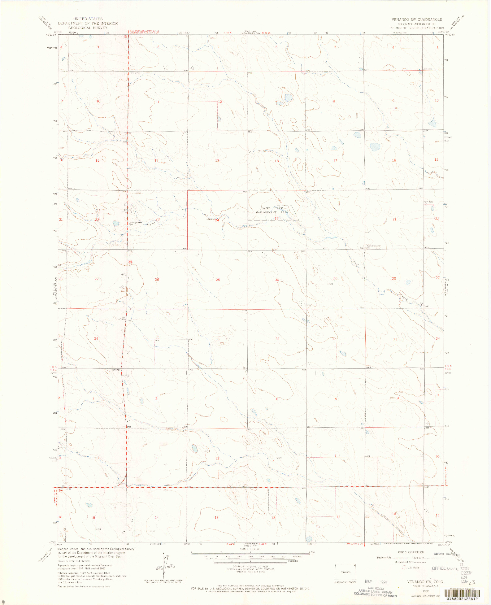 USGS 1:24000-SCALE QUADRANGLE FOR VENANGO SW, CO 1962