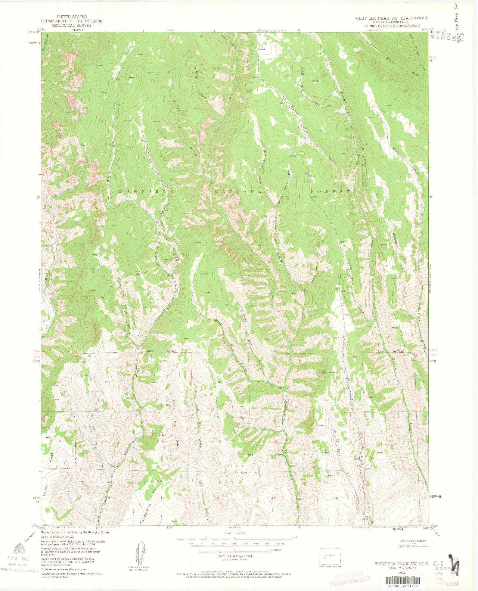 USGS 1:24000-SCALE QUADRANGLE FOR WEST ELK PEAK SW, CO 1954