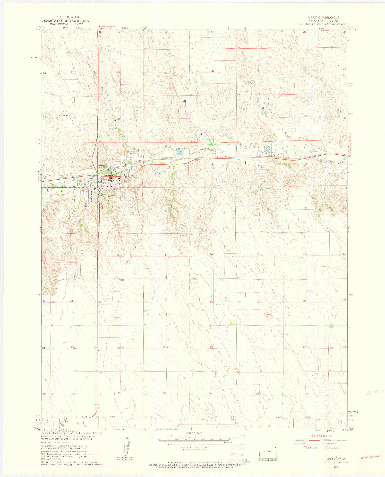 USGS 1:24000-SCALE QUADRANGLE FOR WRAY, CO 1961