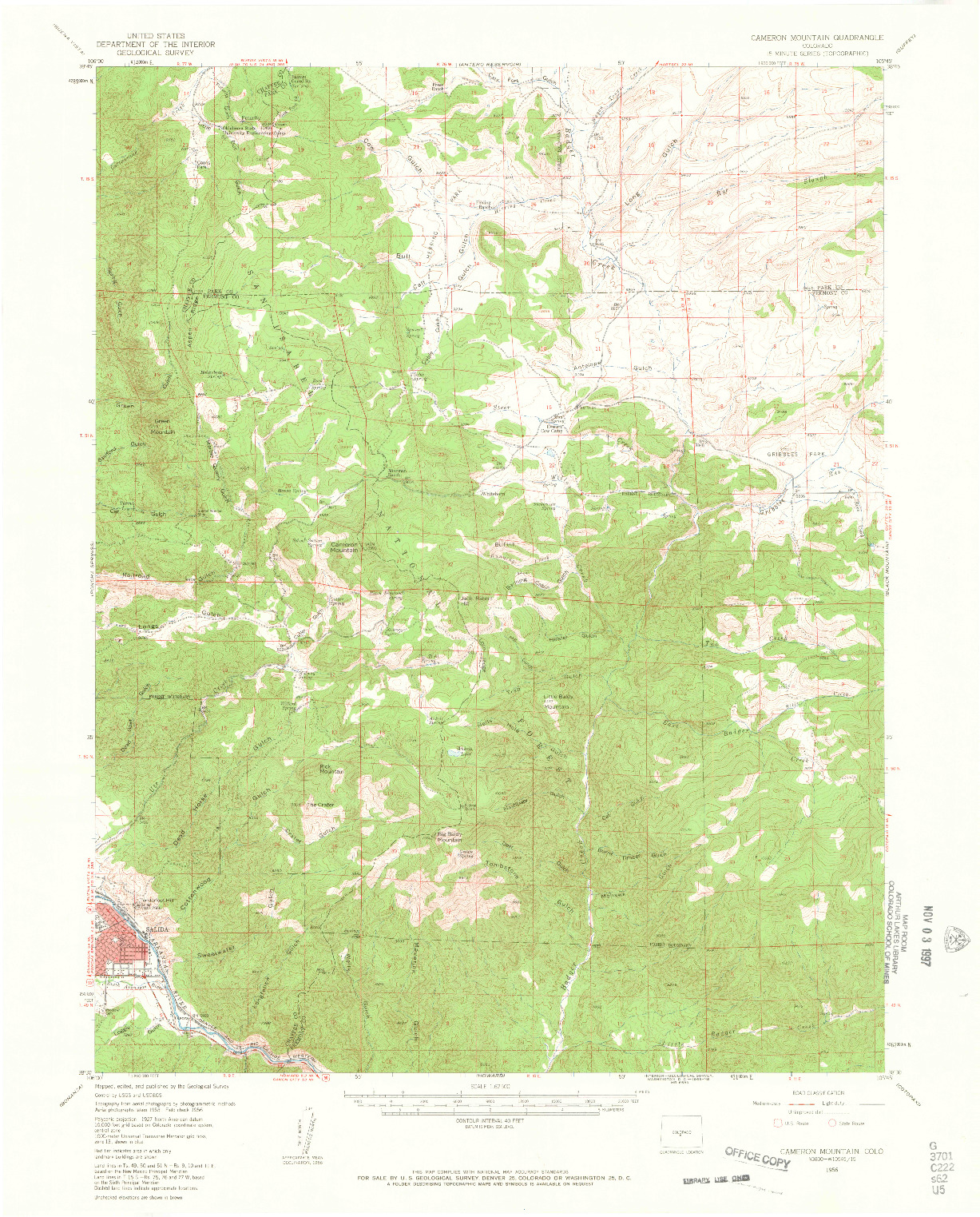USGS 1:62500-SCALE QUADRANGLE FOR CAMERON MOUNTAIN, CO 1956