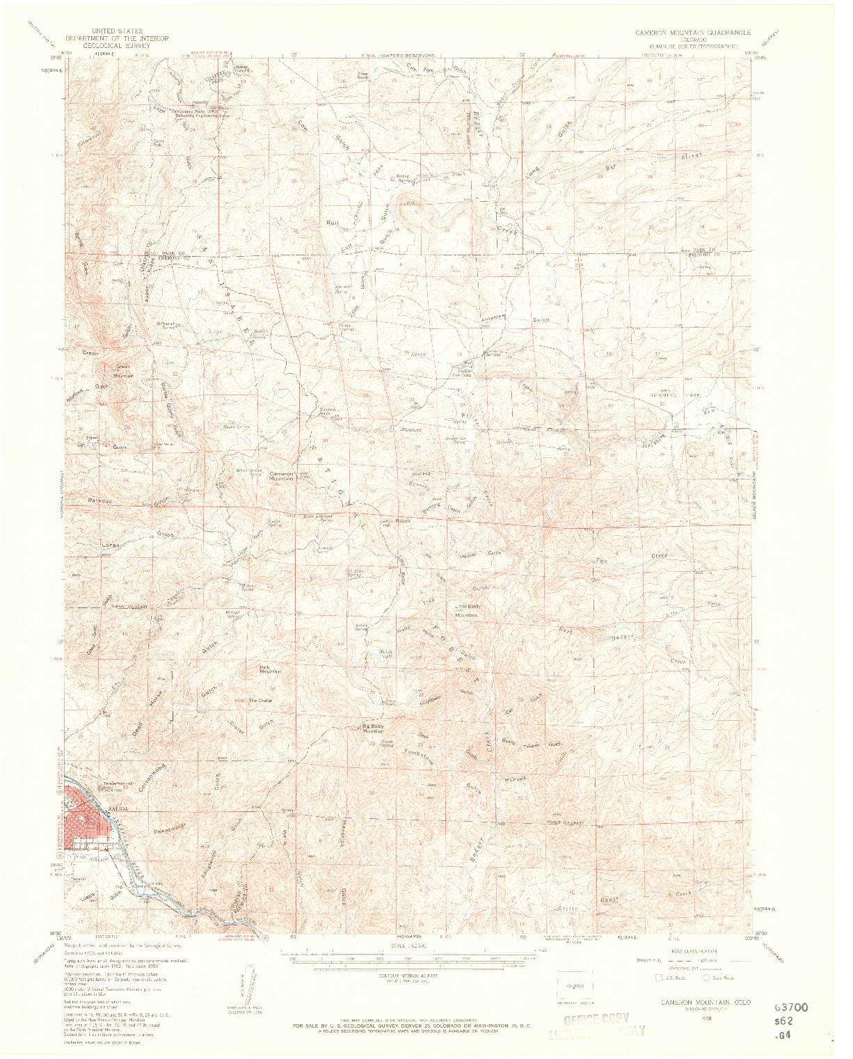 USGS 1:62500-SCALE QUADRANGLE FOR CAMERON MOUNTAIN, CO 1956