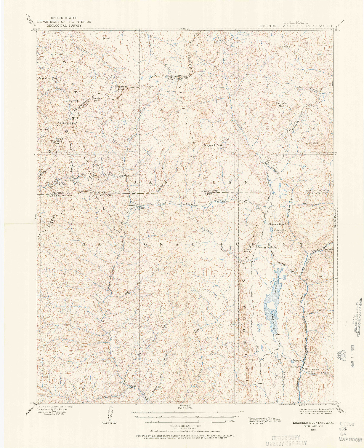 USGS 1:62500-SCALE QUADRANGLE FOR ENGINEER MOUNTAIN, CO 1898