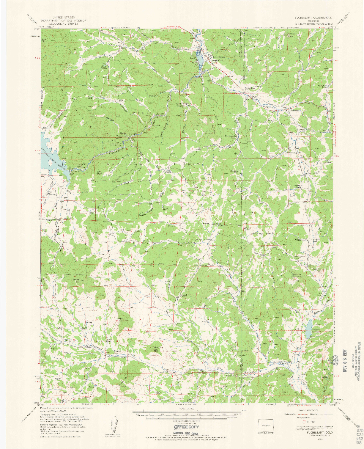 USGS 1:62500-SCALE QUADRANGLE FOR FLORISSANT, CO 1959