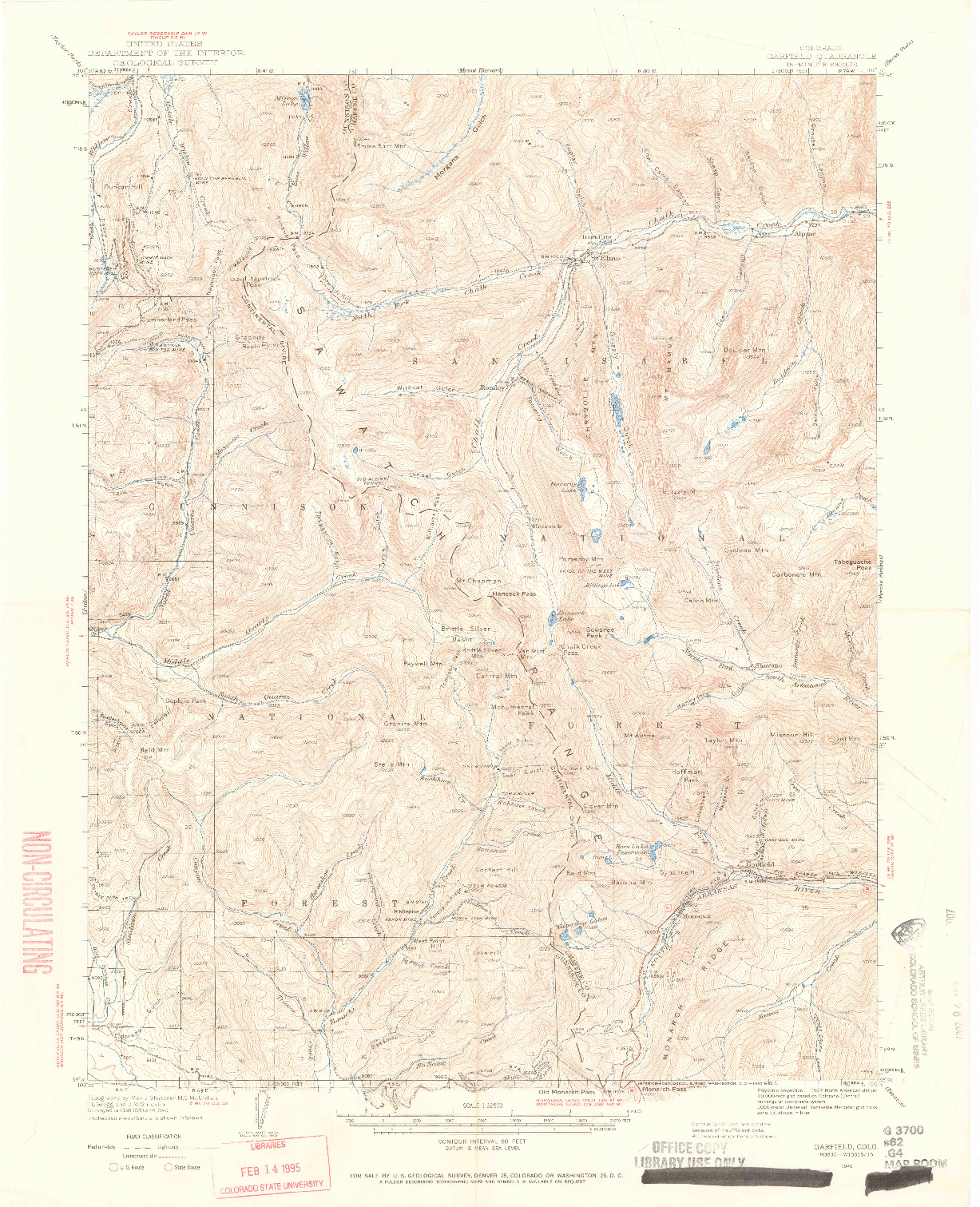 USGS 1:62500-SCALE QUADRANGLE FOR GARFIELD, CO 1940