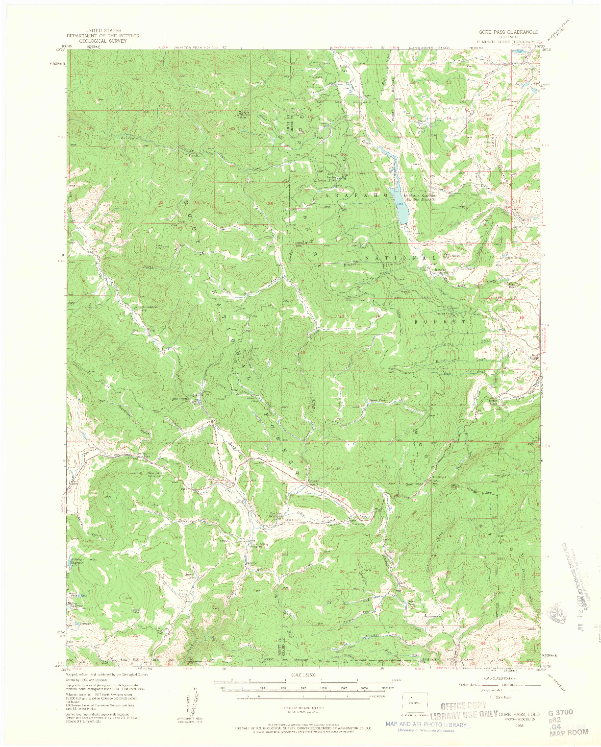 USGS 1:62500-SCALE QUADRANGLE FOR GORE PASS, CO 1956