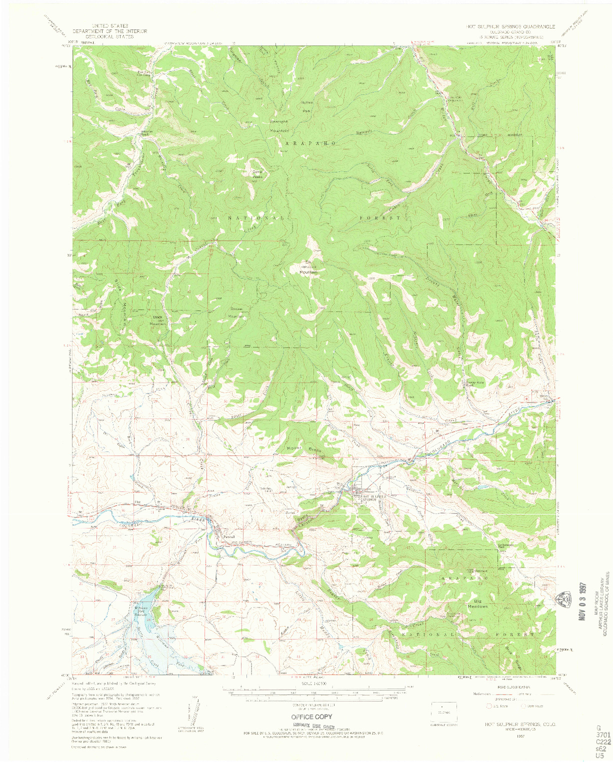 USGS 1:62500-SCALE QUADRANGLE FOR HOT SULPHUR SPRINGS, CO 1957