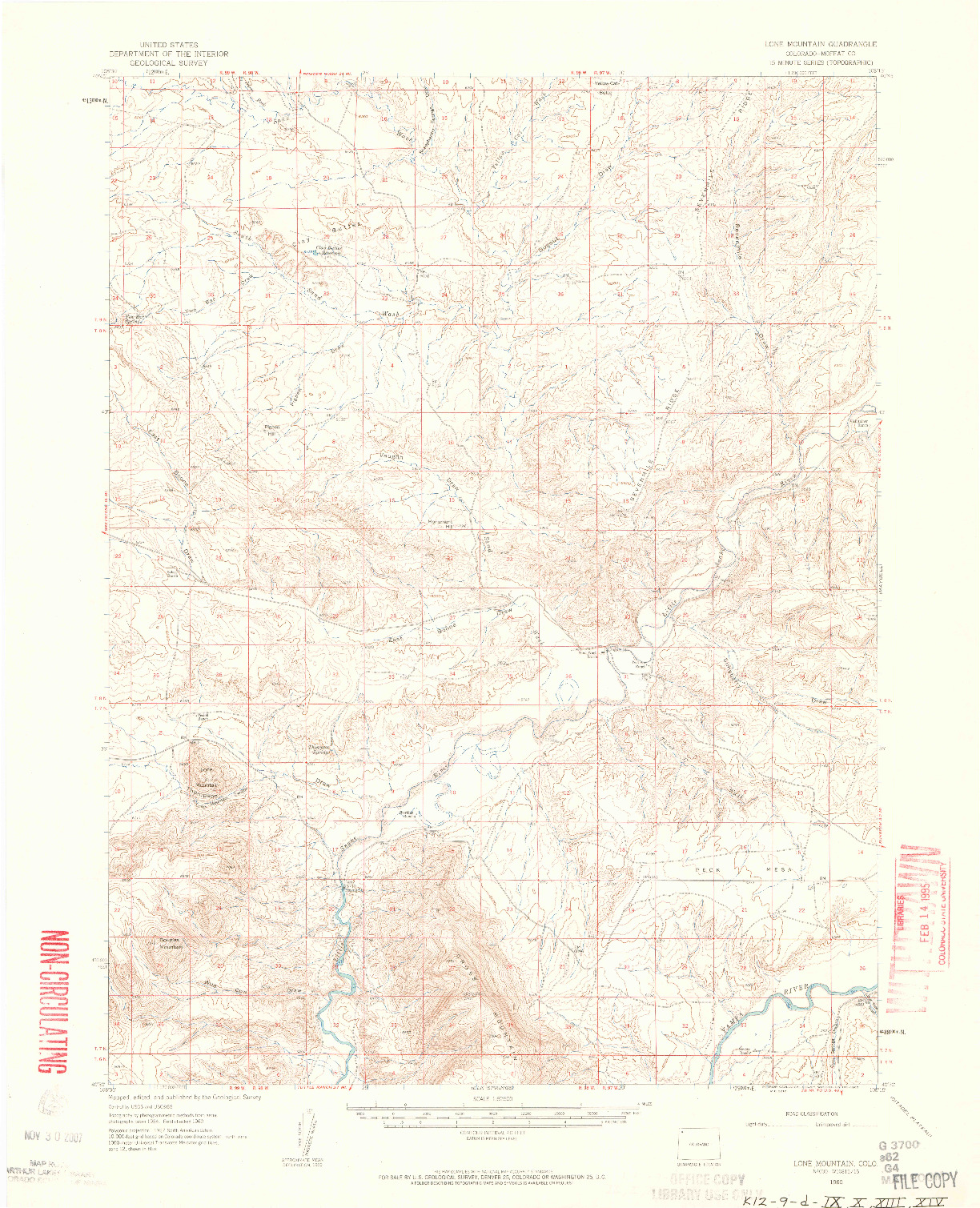 USGS 1:62500-SCALE QUADRANGLE FOR LONE MOUNTAIN, CO 1960