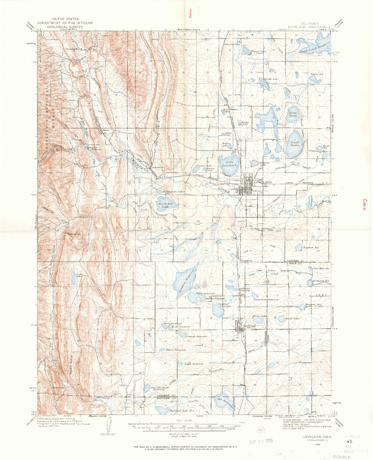 USGS 1:62500-SCALE QUADRANGLE FOR LOVELAND, CO 1906