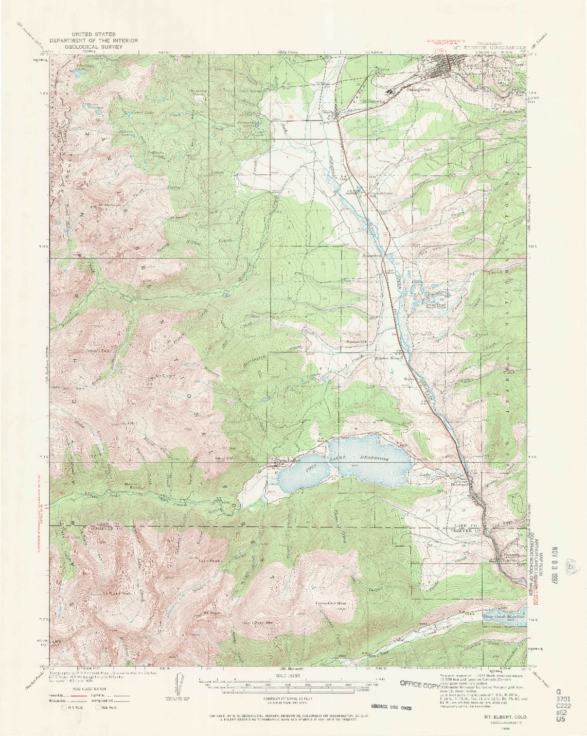 USGS 1:62500-SCALE QUADRANGLE FOR MOUNT ELBERT, CO 1935