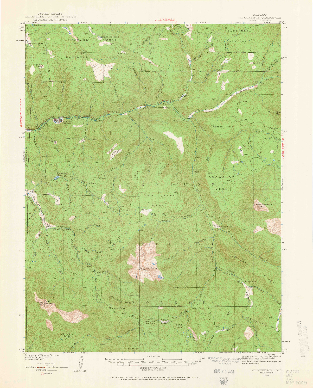 USGS 1:62500-SCALE QUADRANGLE FOR MOUNT GUNNISON, CO 1938
