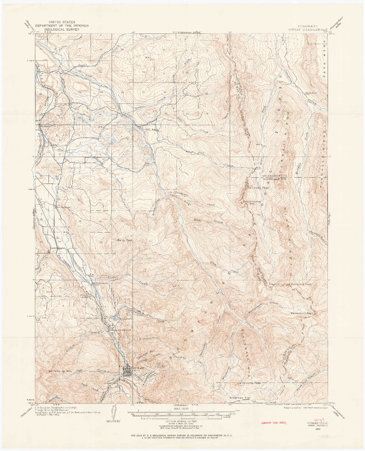 USGS 1:62500-SCALE QUADRANGLE FOR OURAY, CO 1902