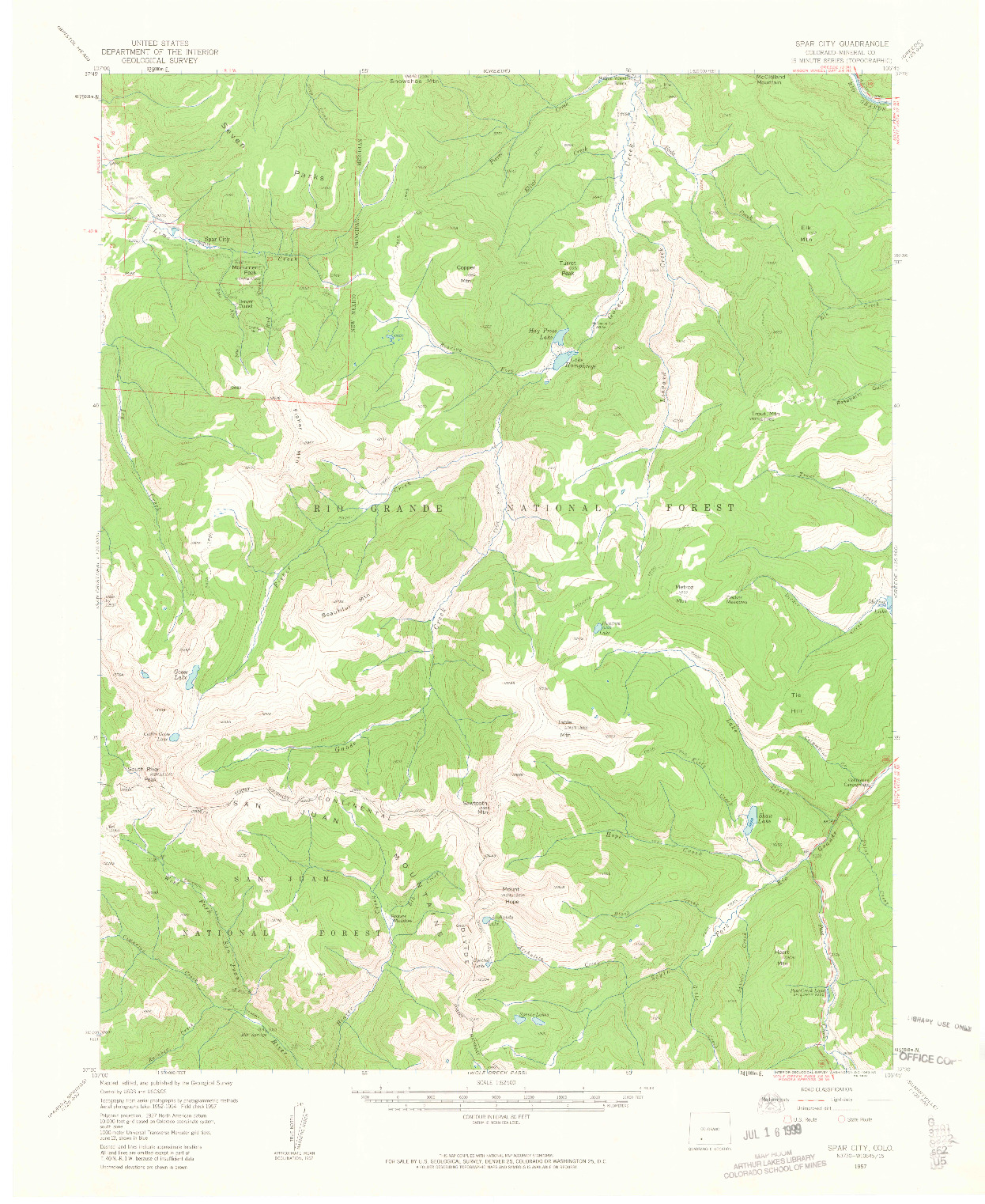 USGS 1:62500-SCALE QUADRANGLE FOR SPAR CITY, CO 1957