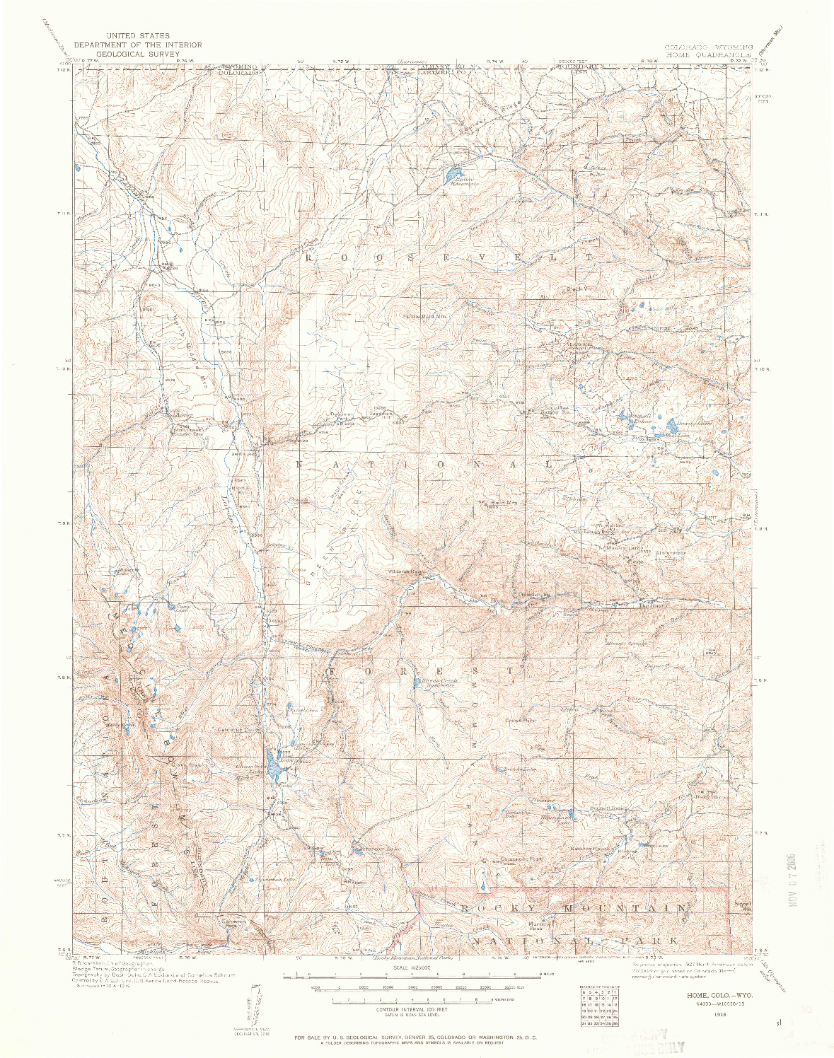 USGS 1:125000-SCALE QUADRANGLE FOR HOME, CO 1916