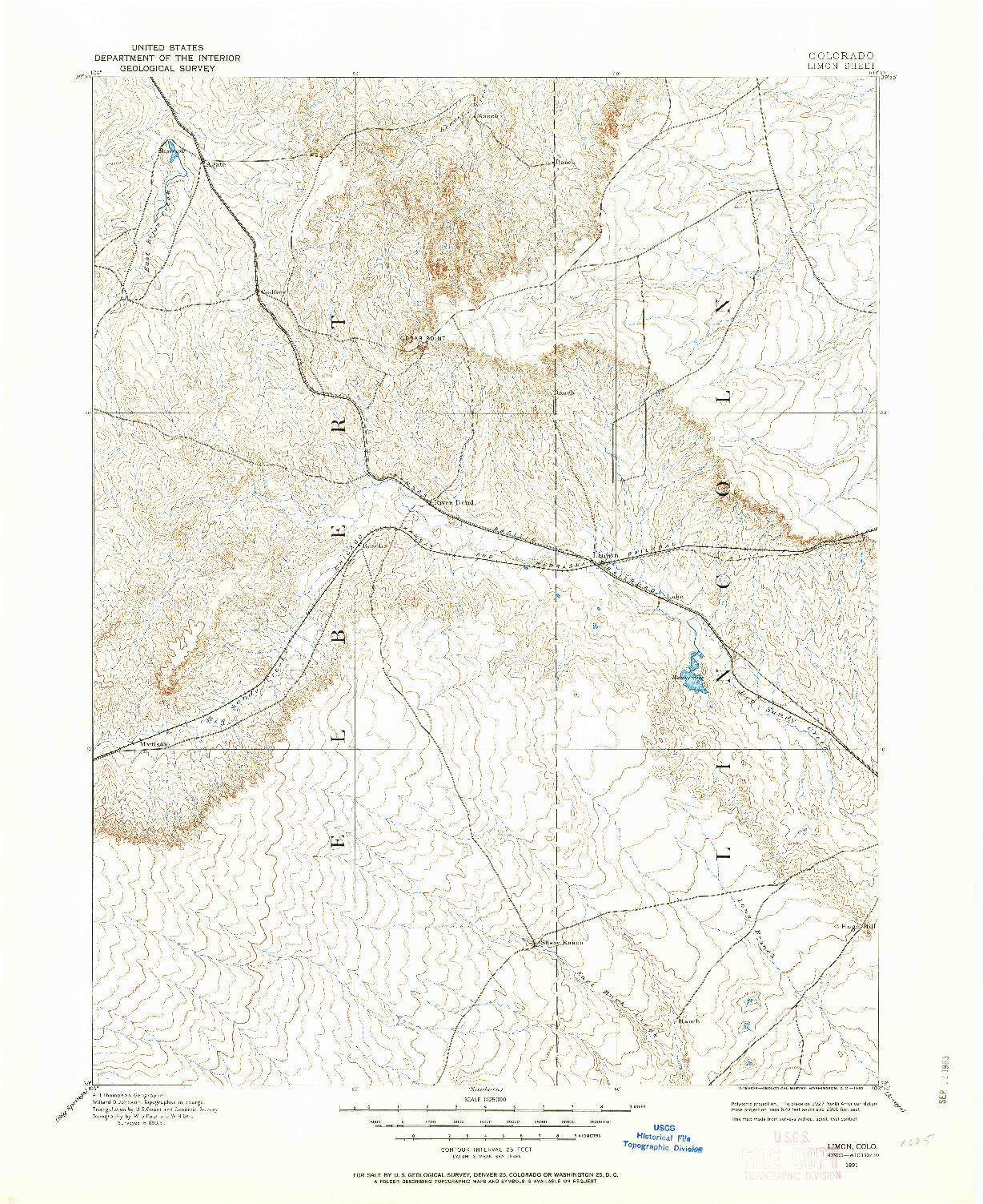 USGS 1:125000-SCALE QUADRANGLE FOR LIMON, CO 1891
