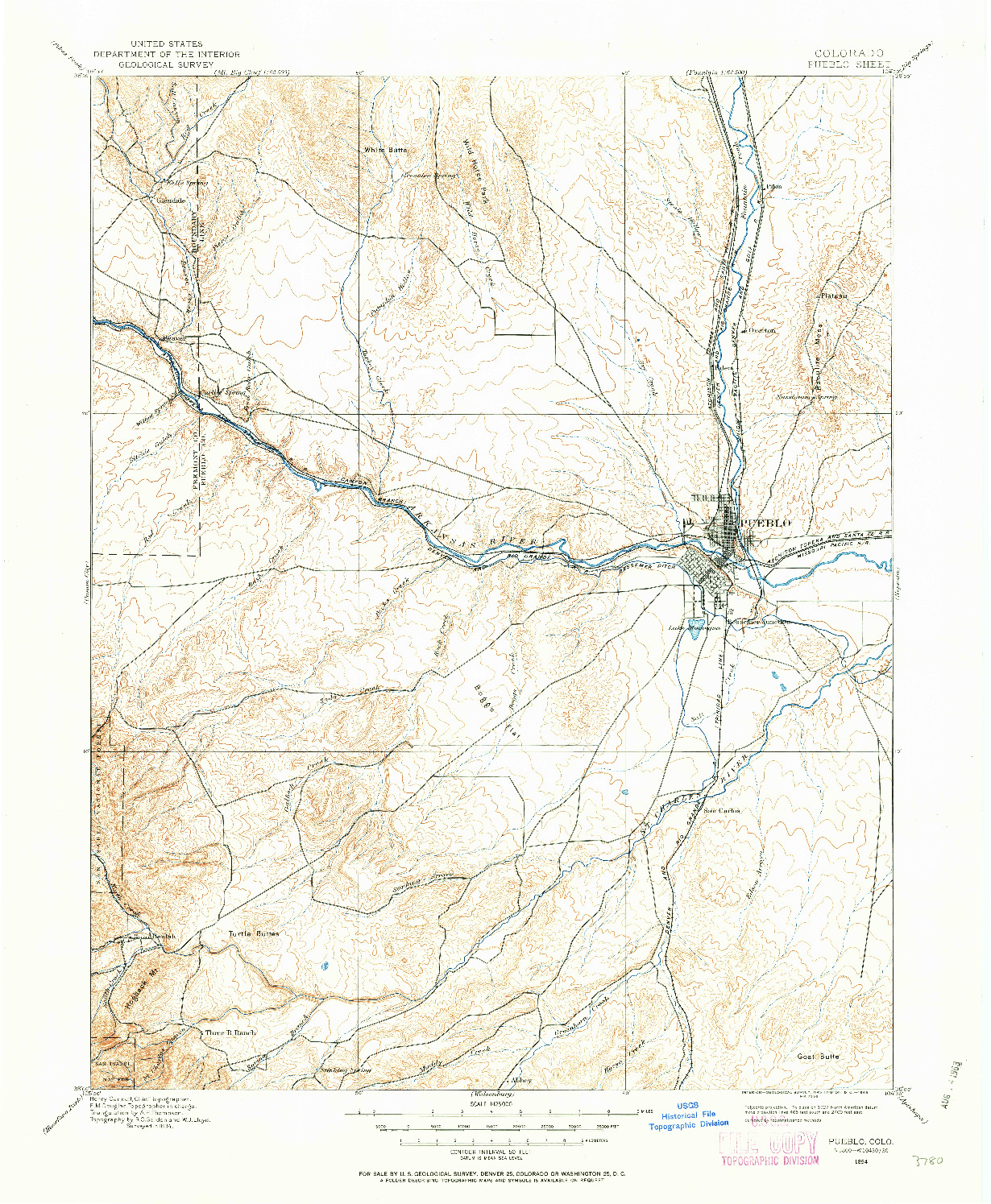 USGS 1:125000-SCALE QUADRANGLE FOR PUEBLO, CO 1894