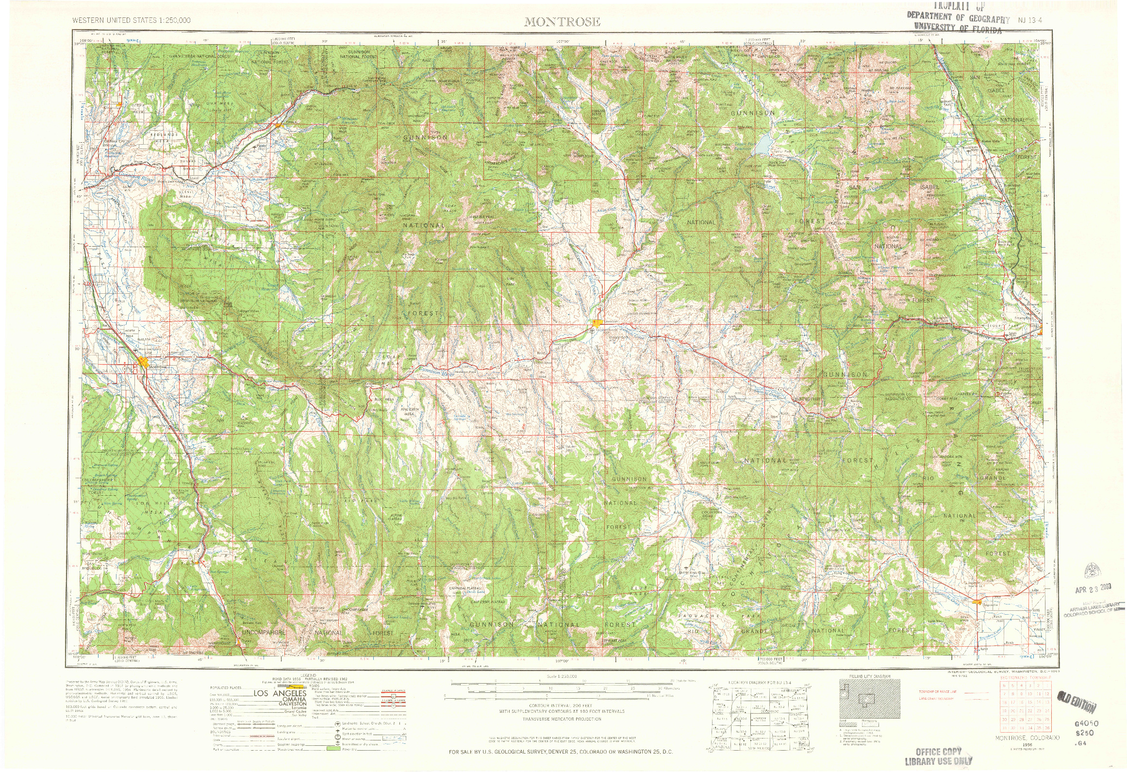 USGS 1:250000-SCALE QUADRANGLE FOR MONTROSE, CO 1956
