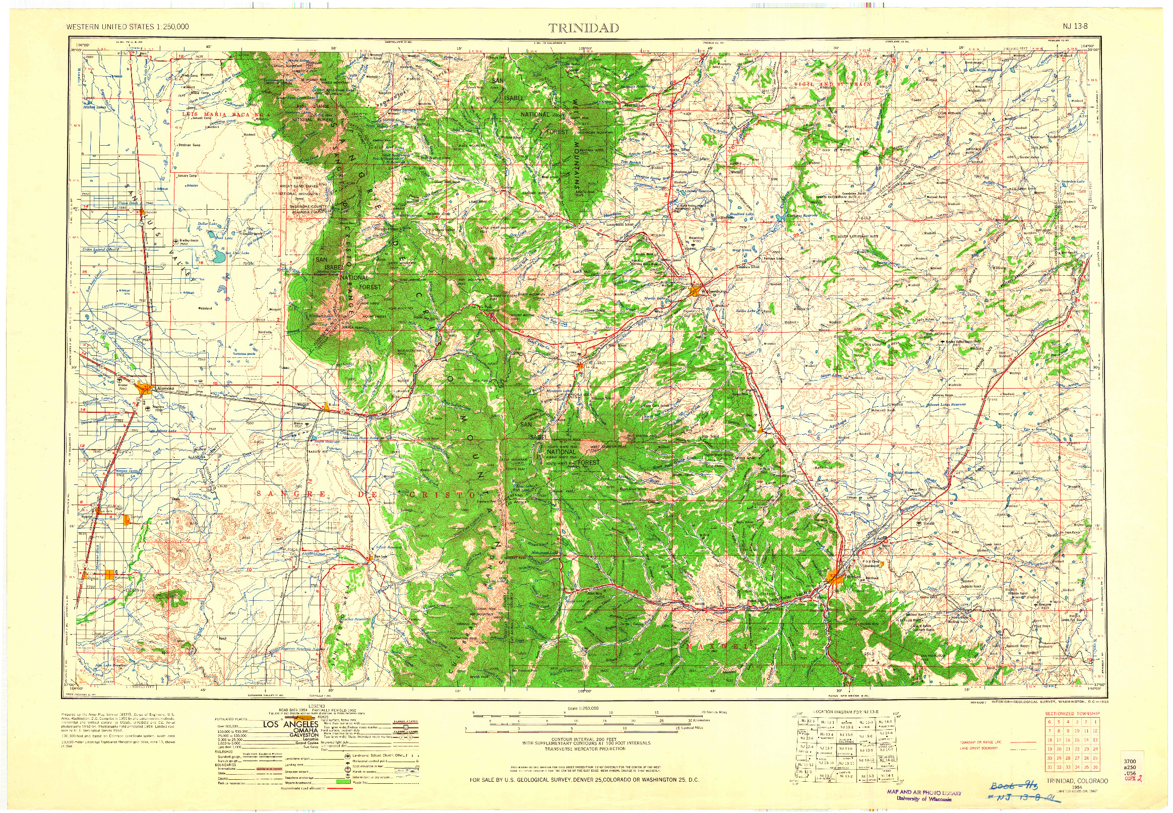 USGS 1:250000-SCALE QUADRANGLE FOR TRINIDAD, CO 1954