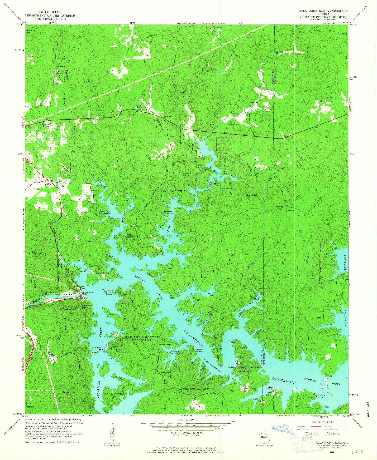 USGS 1:24000-SCALE QUADRANGLE FOR ALLATOONA DAM, GA 1961