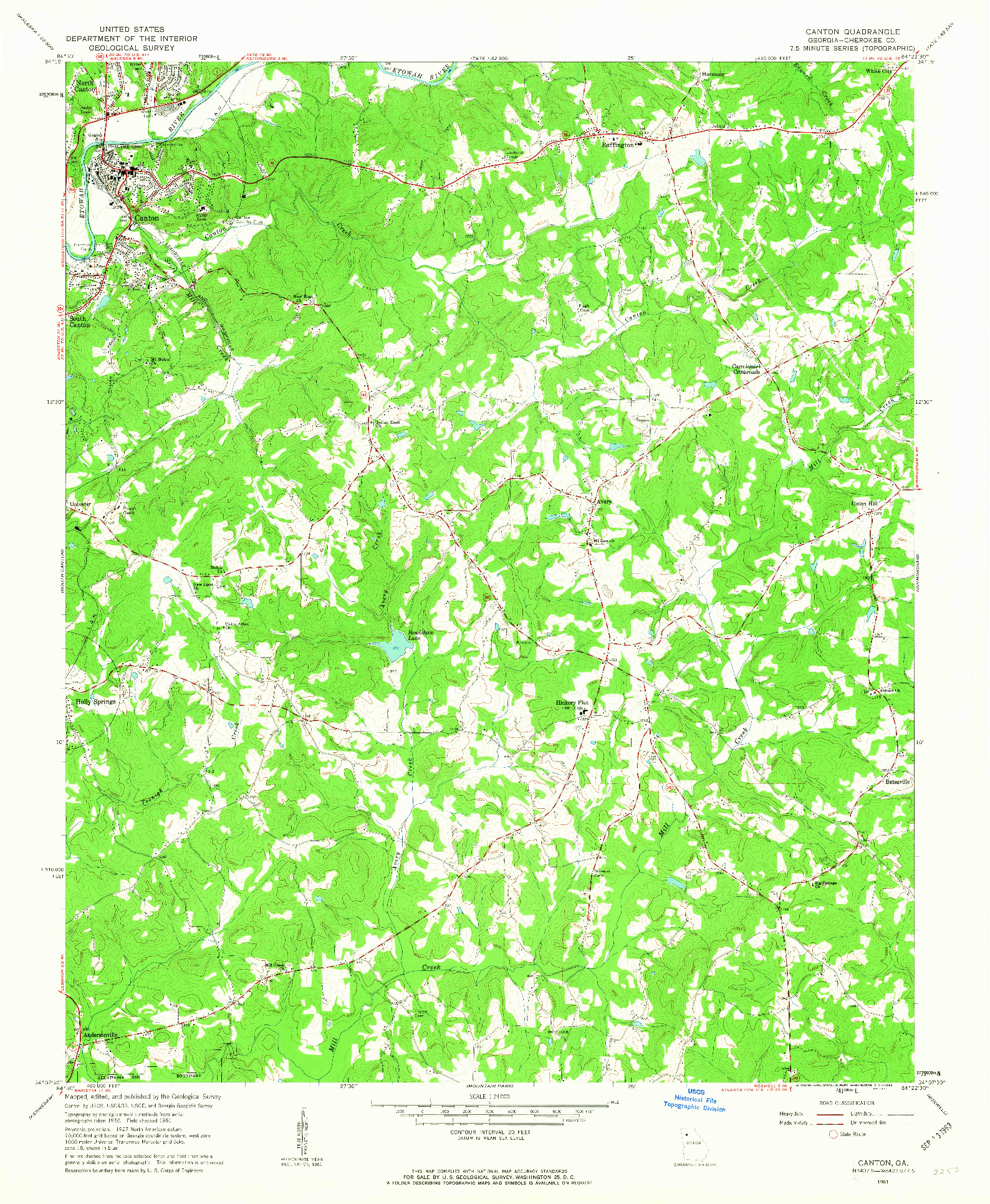 USGS 1:24000-SCALE QUADRANGLE FOR CANTON, GA 1961