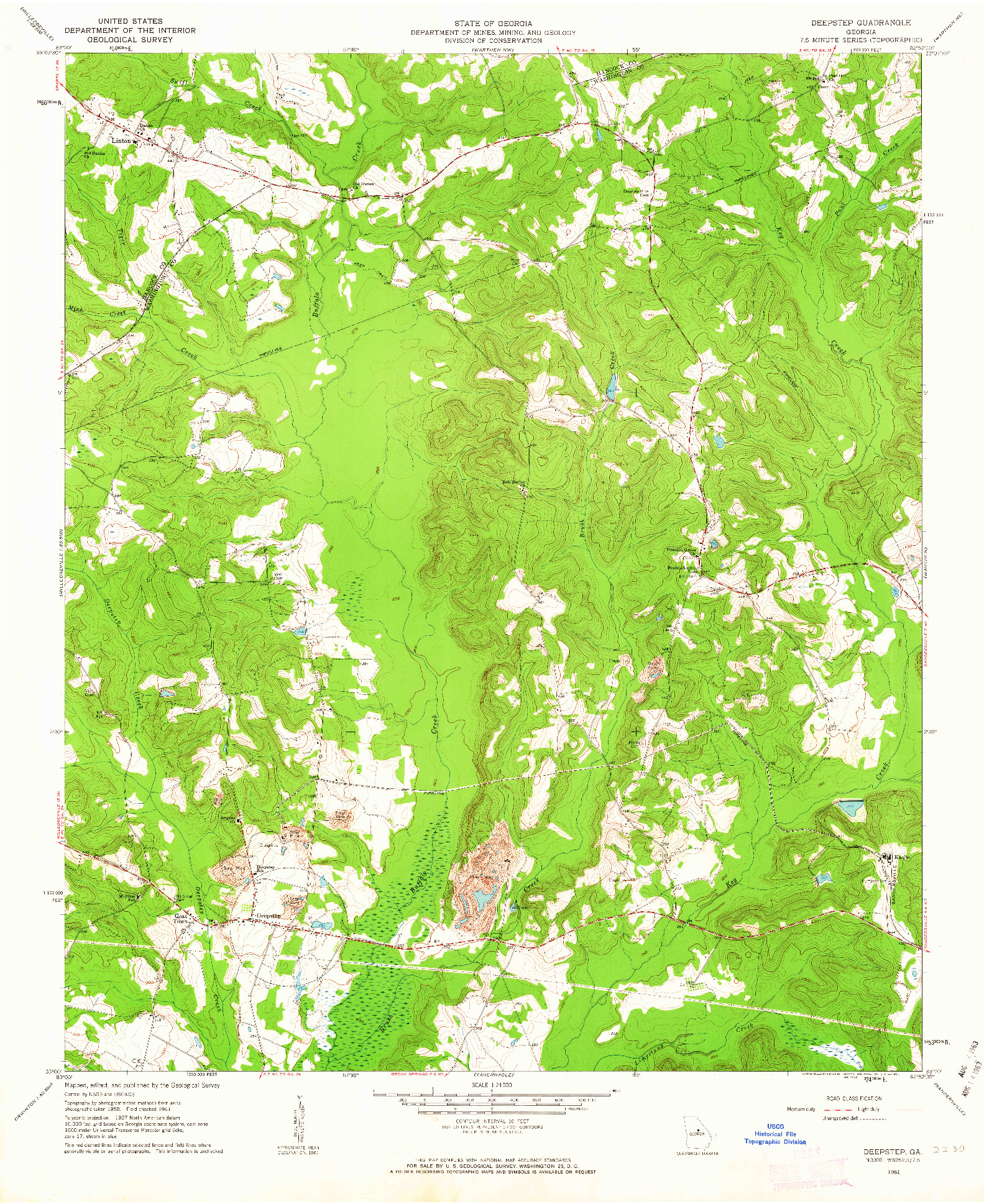 USGS 1:24000-SCALE QUADRANGLE FOR DEEPSTEP, GA 1961