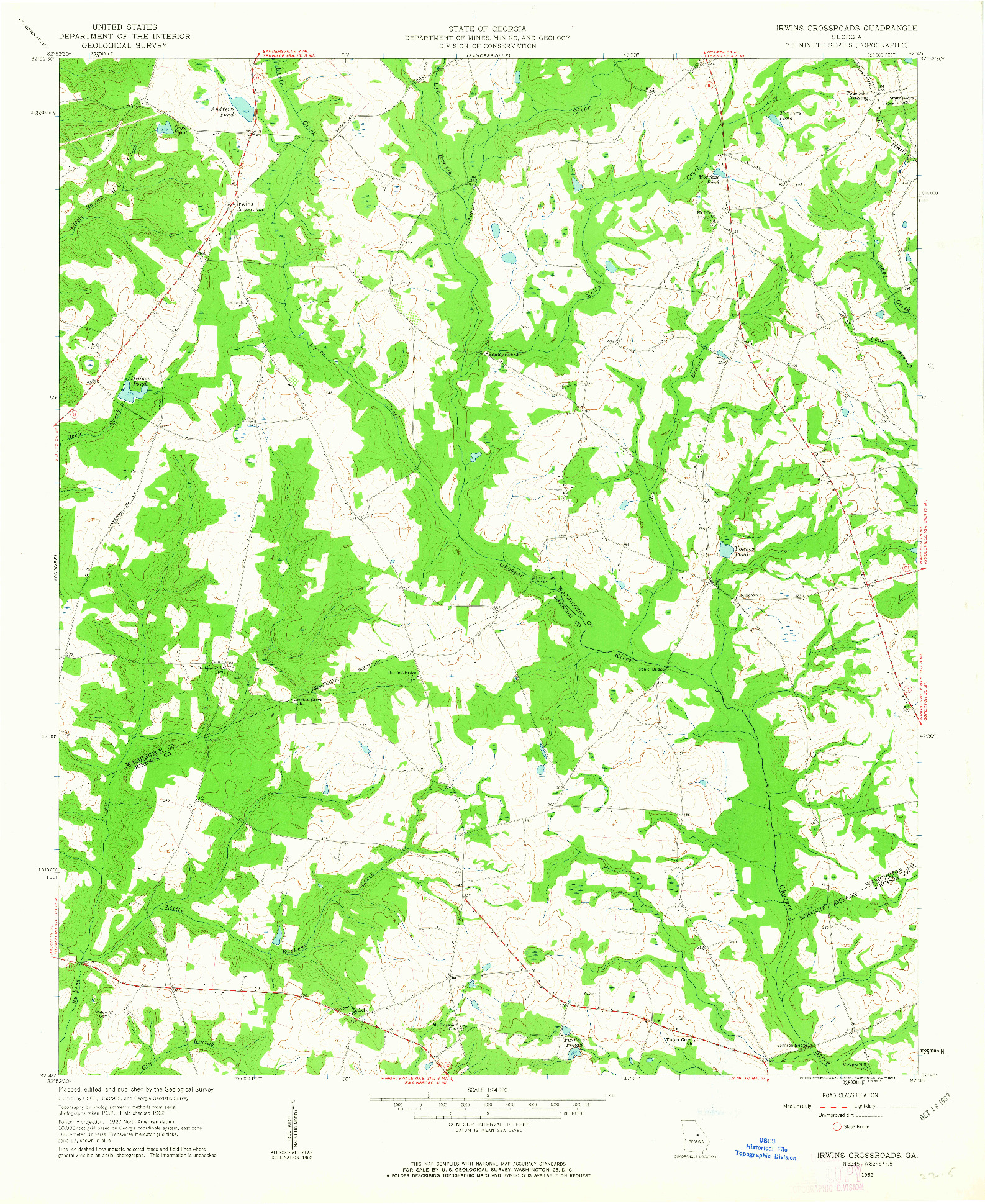 USGS 1:24000-SCALE QUADRANGLE FOR IRWINS CROSSROADS, GA 1962