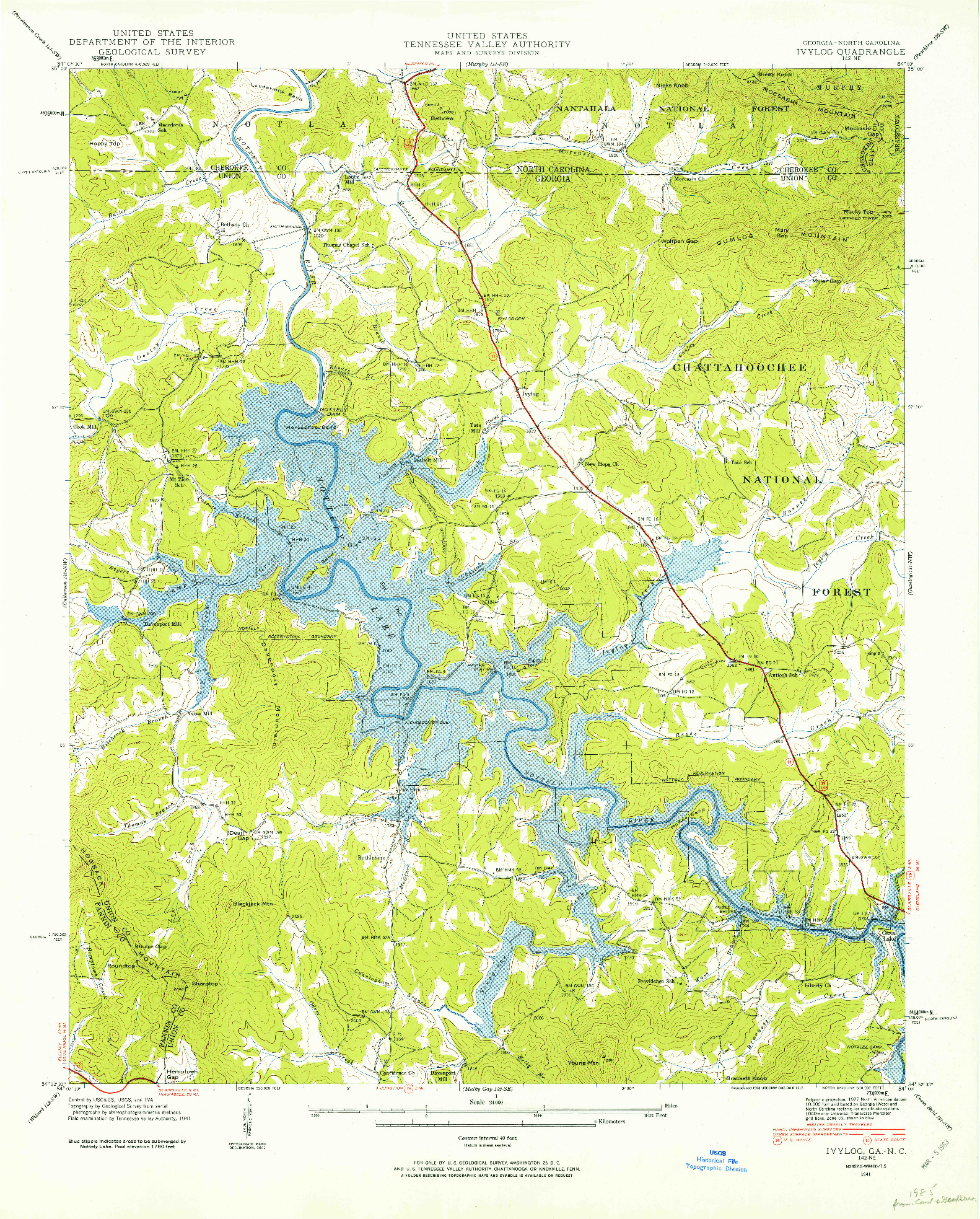 USGS 1:24000-SCALE QUADRANGLE FOR IVYLOG, GA 1941