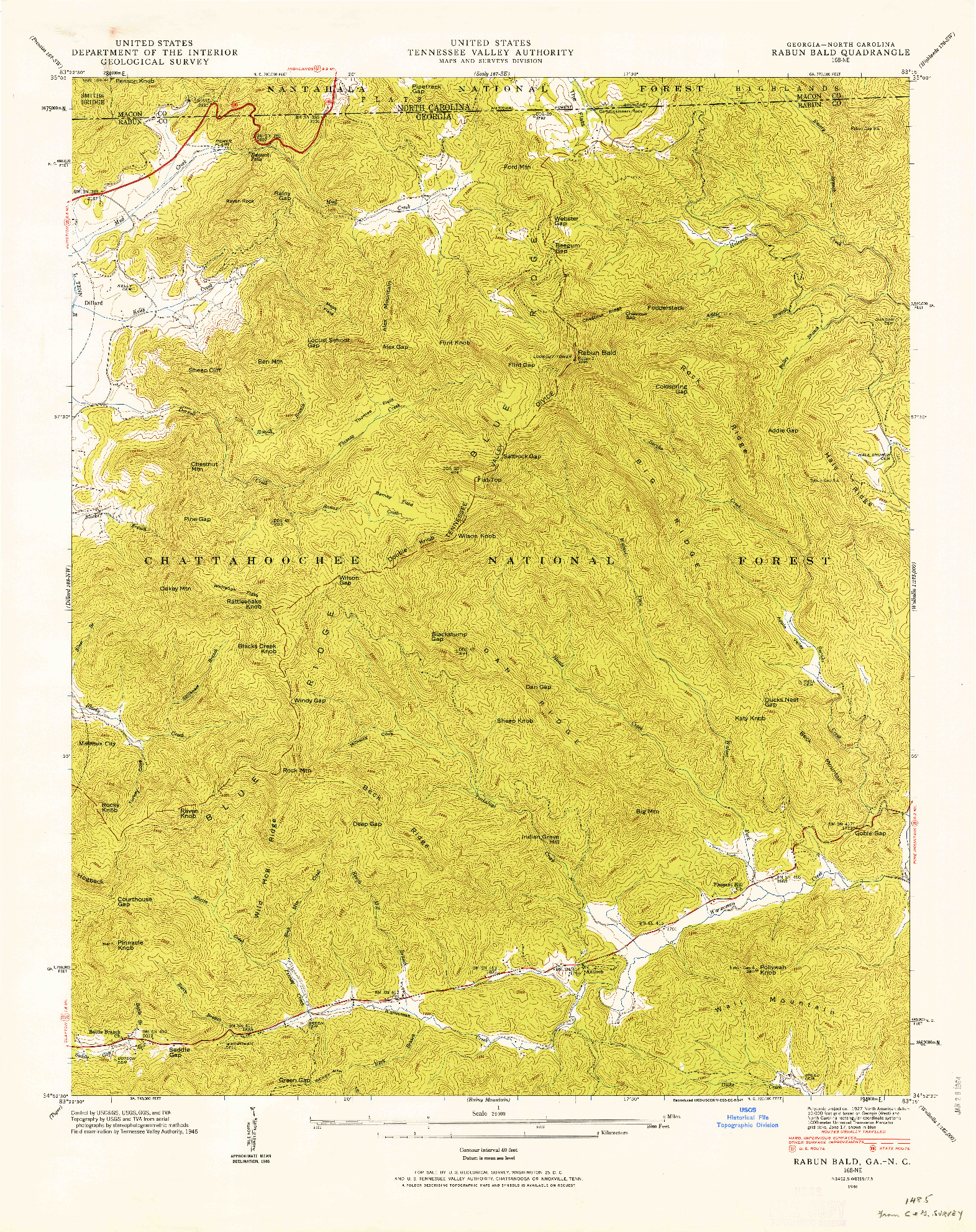 USGS 1:24000-SCALE QUADRANGLE FOR RABUN BALD, GA 1946