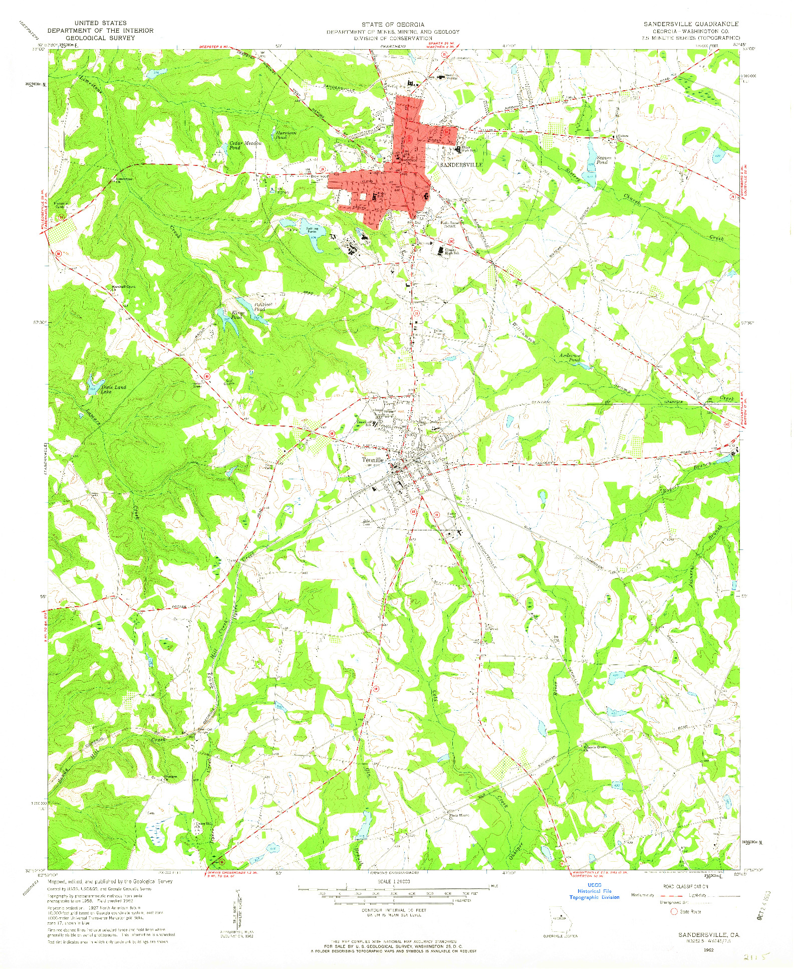 USGS 1:24000-SCALE QUADRANGLE FOR SANDERSVILLE, GA 1962