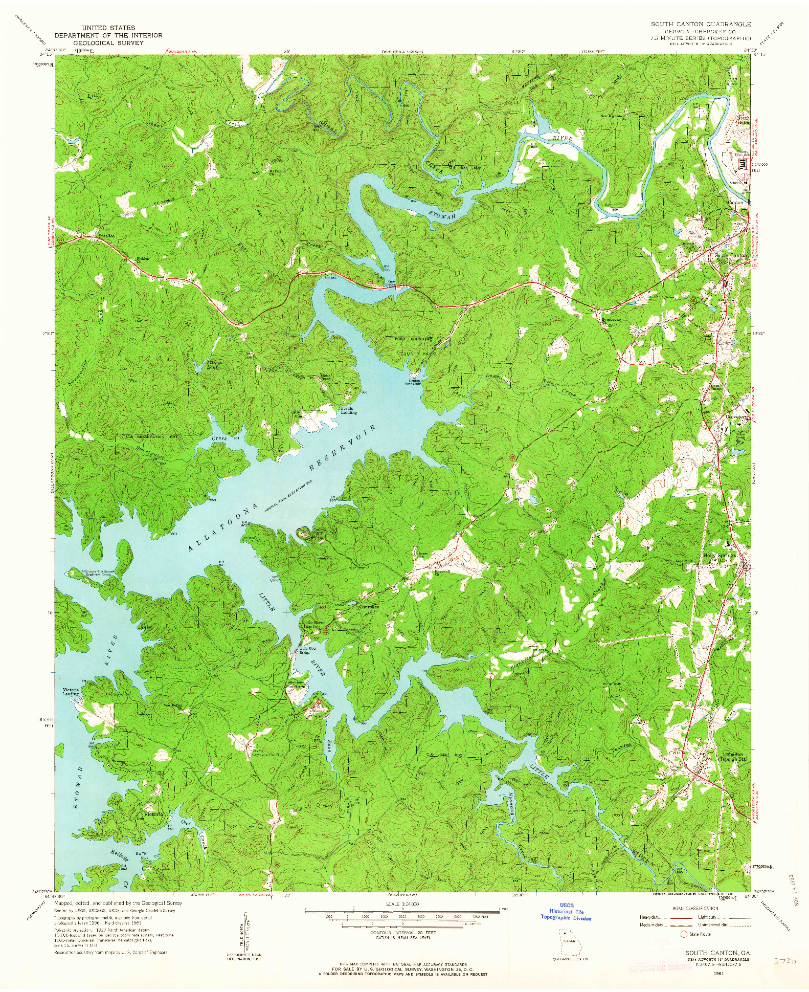 USGS 1:24000-SCALE QUADRANGLE FOR SOUTH CANTON, GA 1961