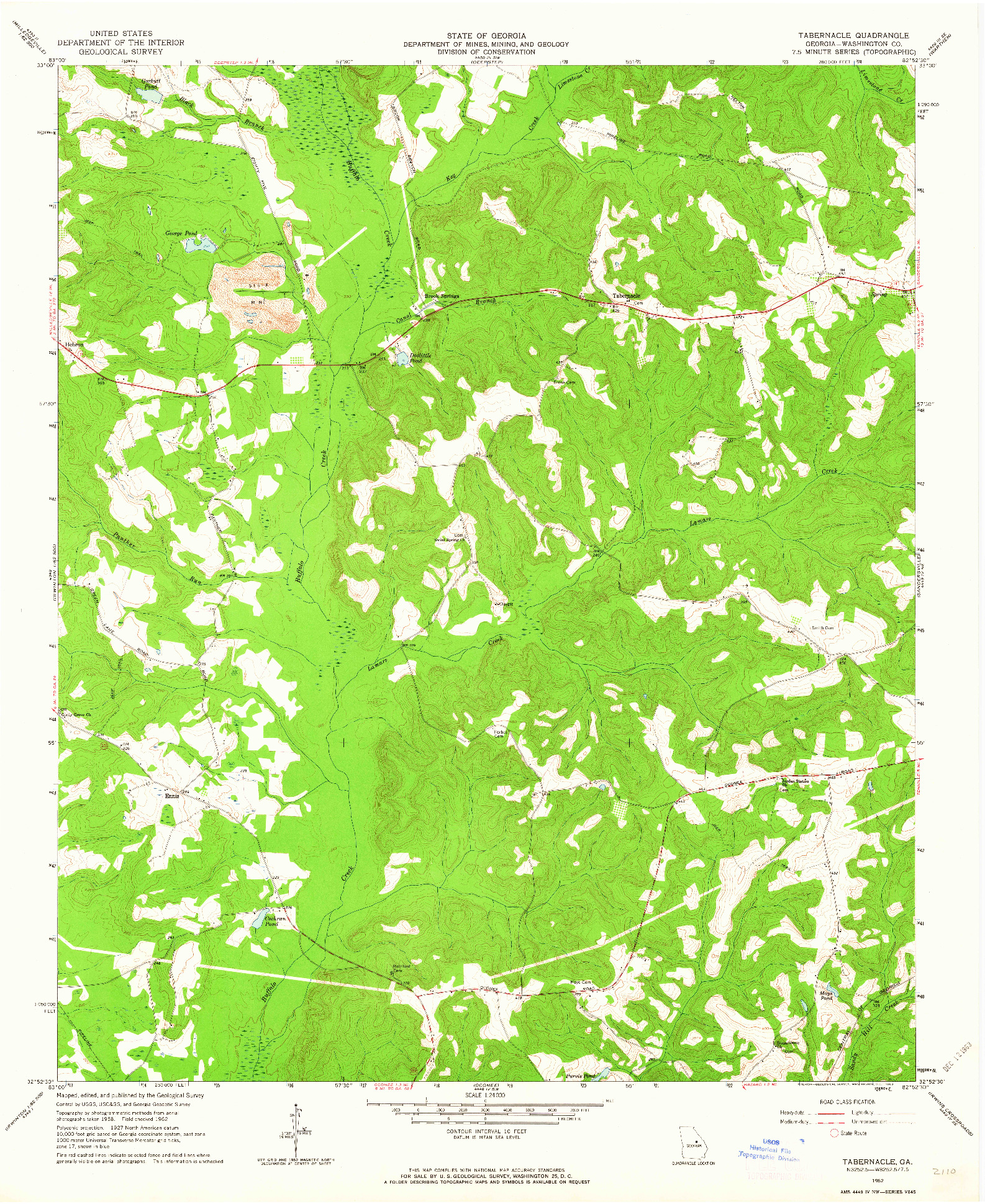 USGS 1:24000-SCALE QUADRANGLE FOR TABERNACLE, GA 1962