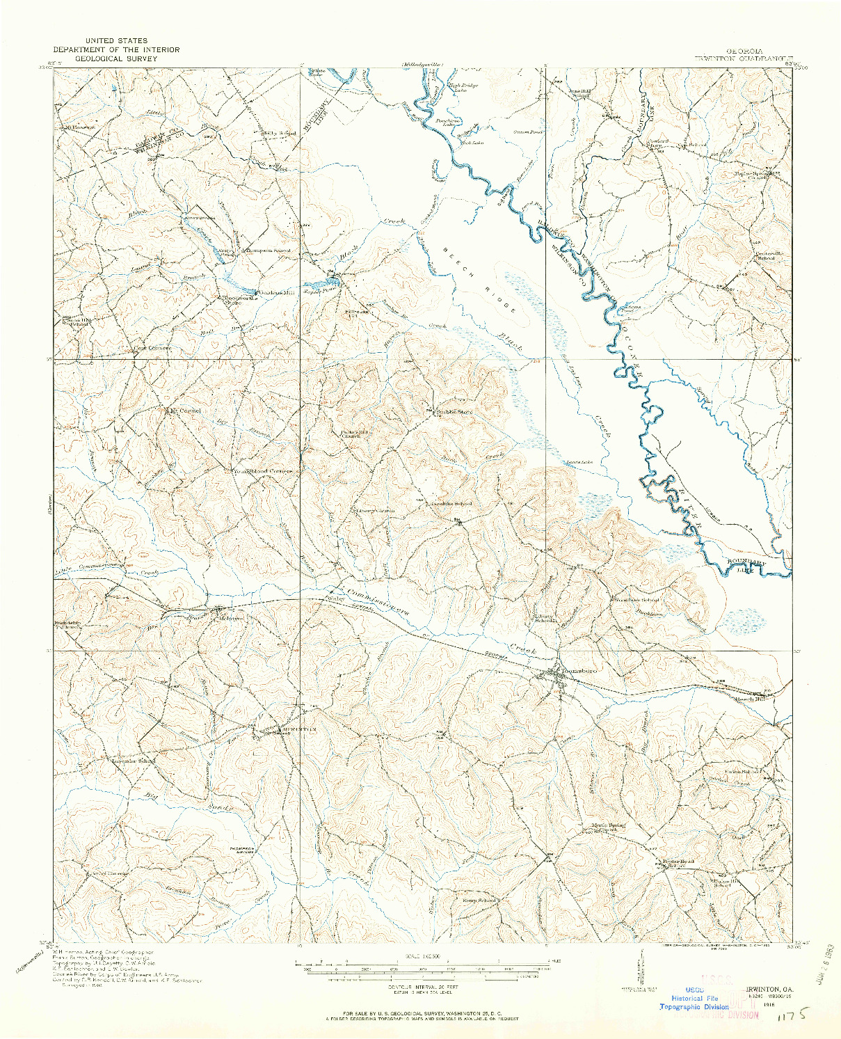 USGS 1:62500-SCALE QUADRANGLE FOR IRWINTON, GA 1916