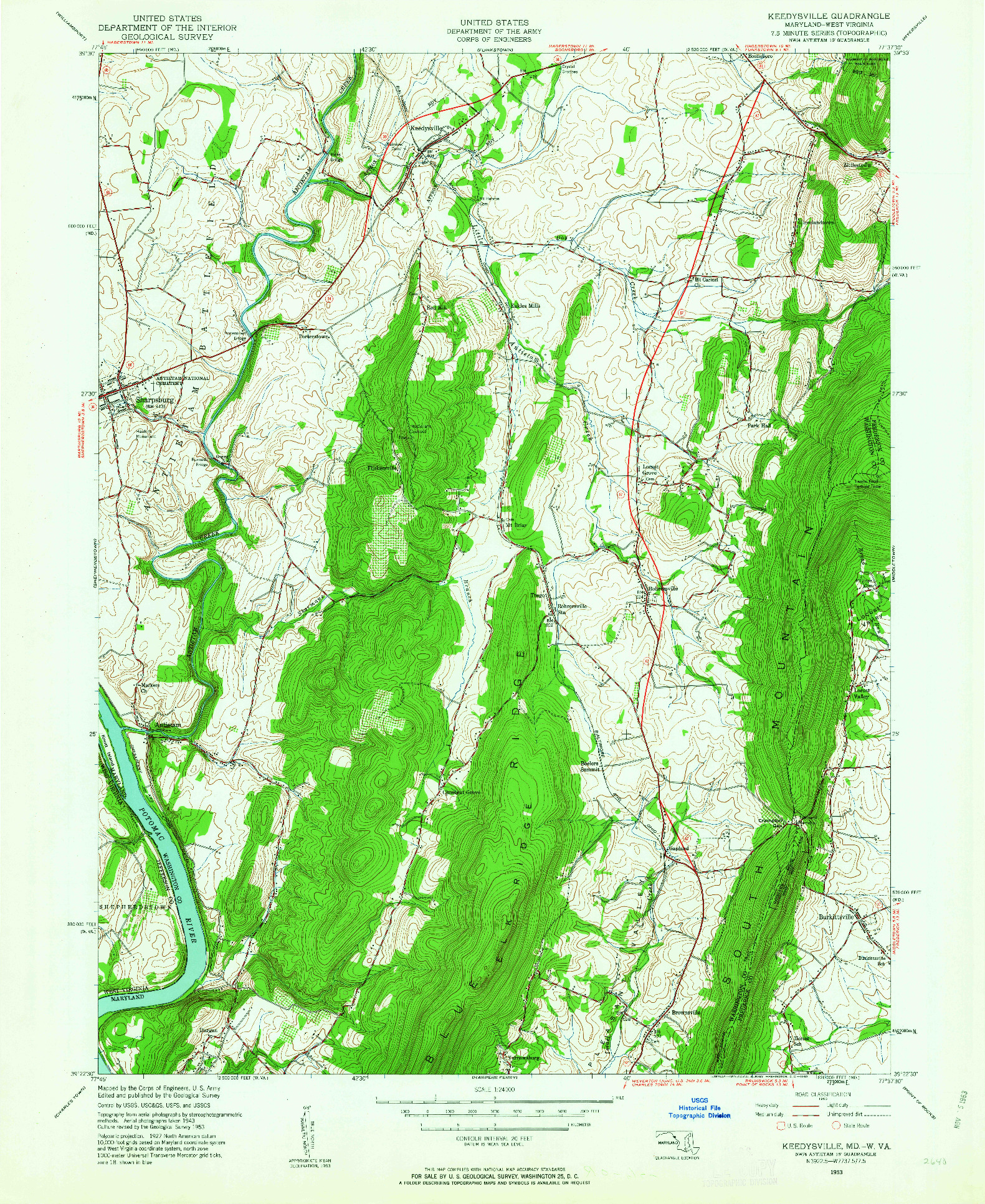 USGS 1:24000-SCALE QUADRANGLE FOR KEEDYSVILLE, MD 1953