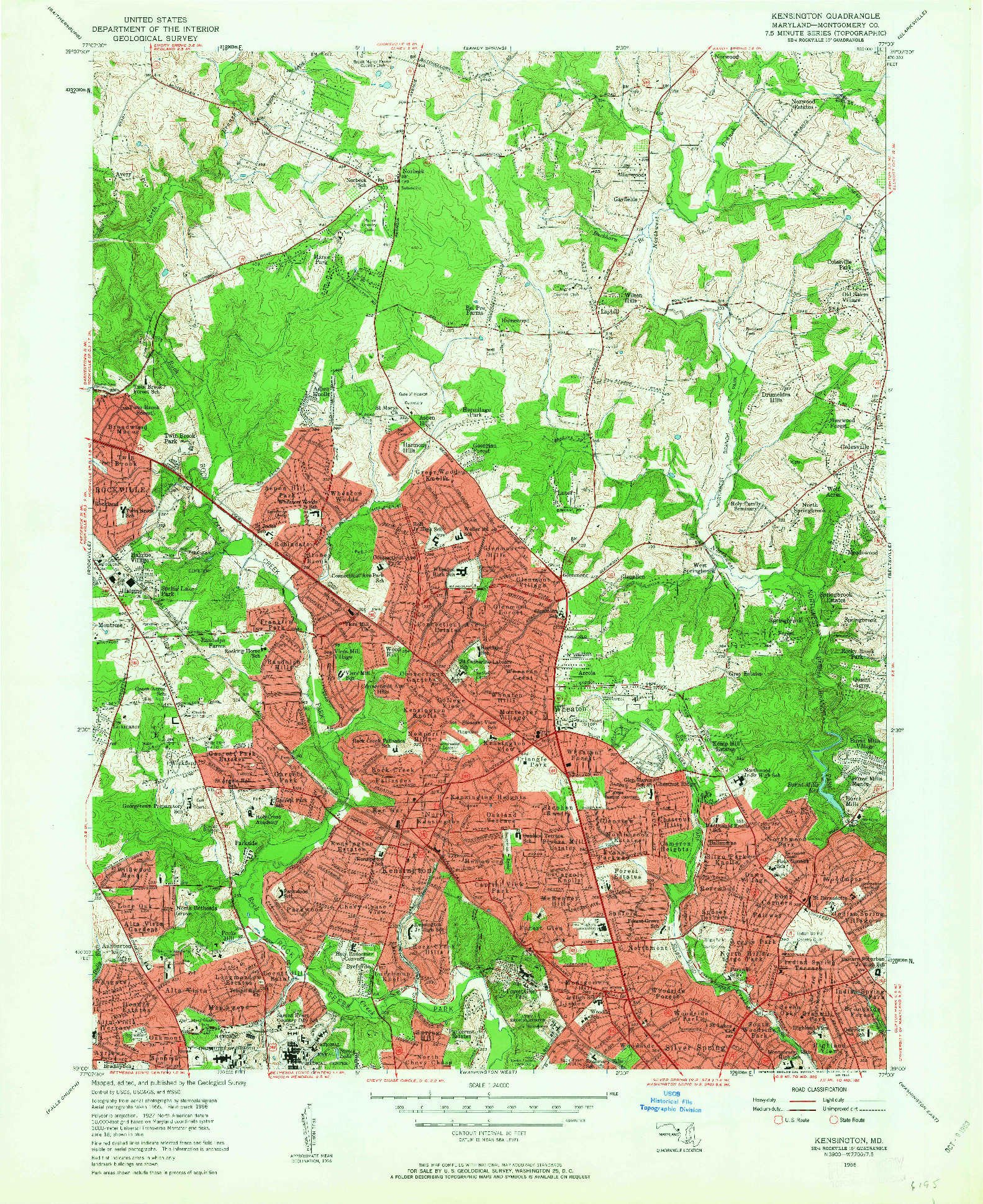 USGS 1:24000-SCALE QUADRANGLE FOR KENSINGTON, MD 1956
