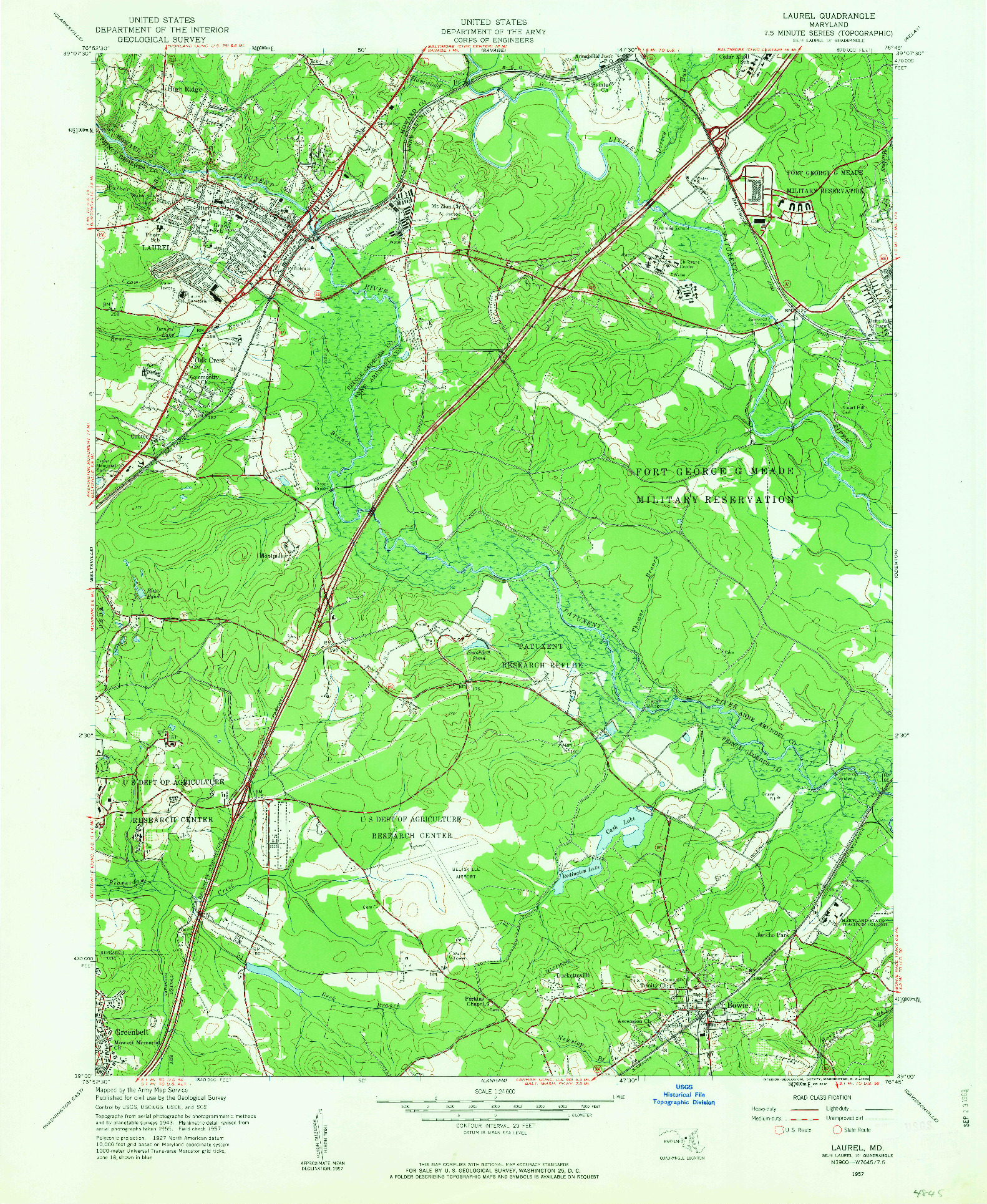 USGS 1:24000-SCALE QUADRANGLE FOR LAUREL, MD 1957