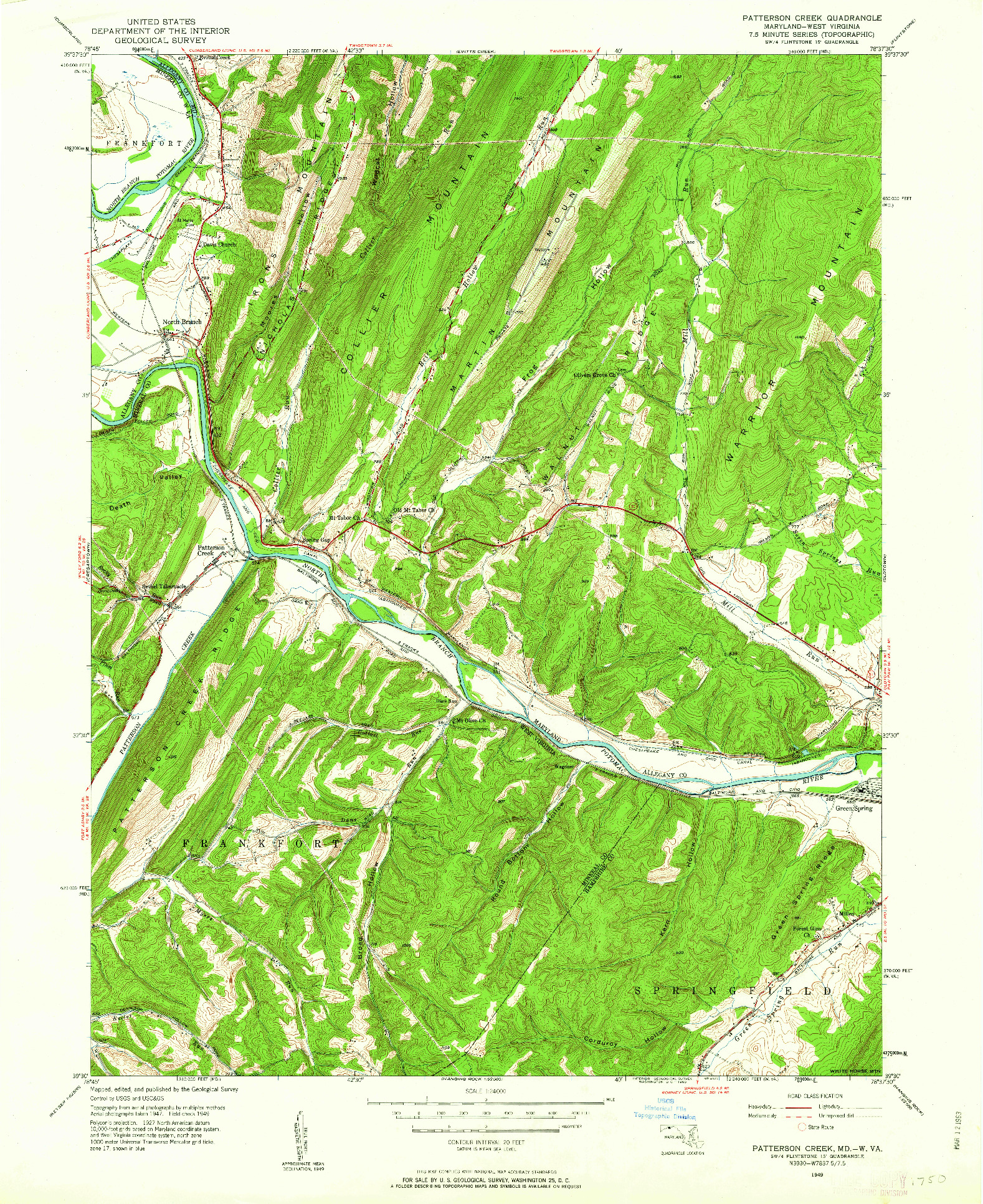 USGS 1:24000-SCALE QUADRANGLE FOR PATTERSON CREEK, MD 1949