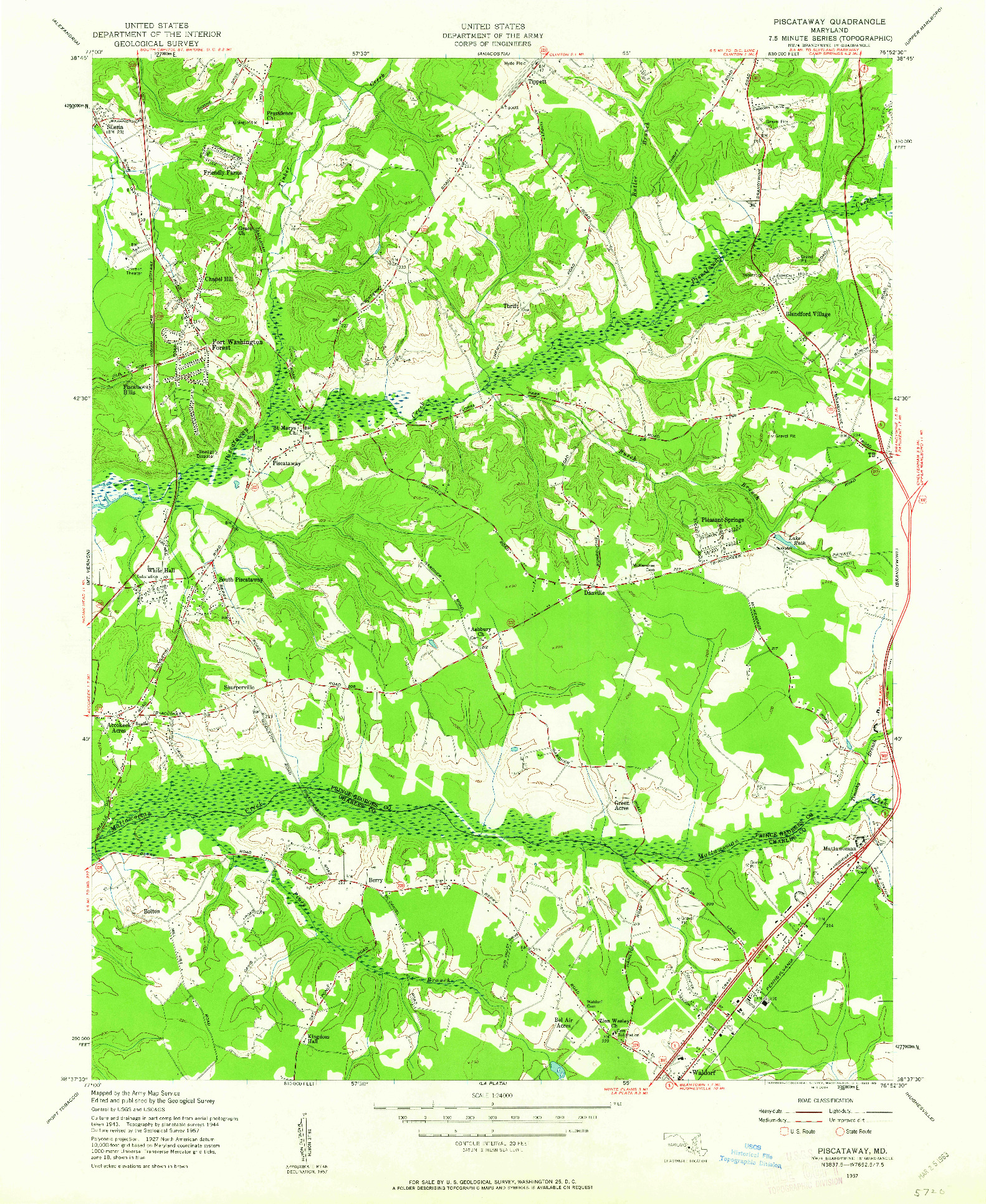 USGS 1:24000-SCALE QUADRANGLE FOR PISCATAWAY, MD 1957